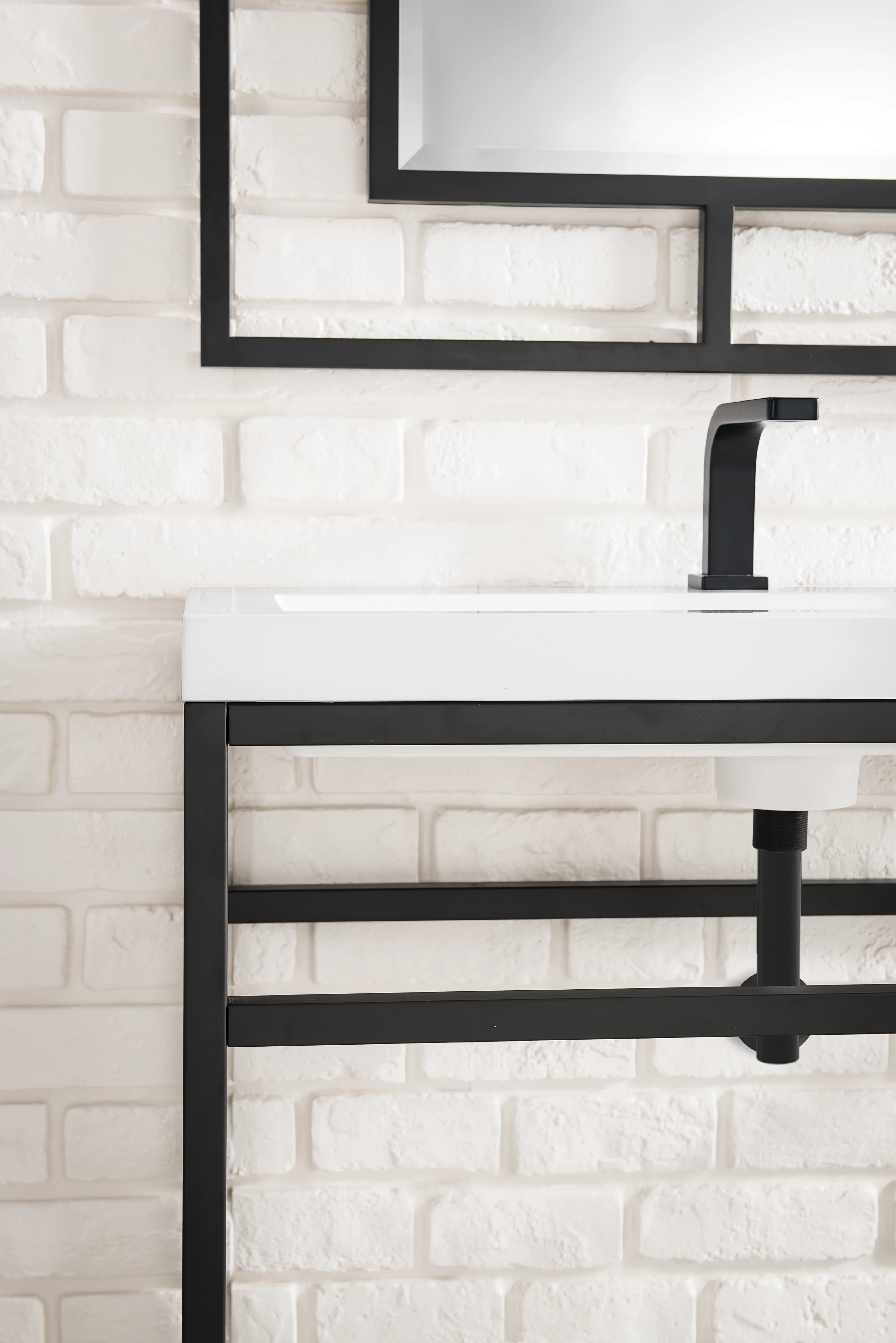Boston 31.5" Single Console Vanity, Matte Black w/ White Glossy Composite Stone Top