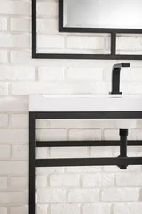 Boston 31.5" Single Console Vanity, Matte Black w/ White Glossy Composite Stone Top