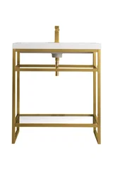 Boston 31.5" Single Console Vanity, Radiant Gold w/ White Glossy Composite Stone Top