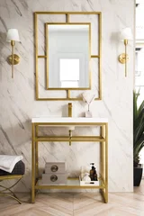 Boston 31.5" Single Console Vanity, Radiant Gold w/ White Glossy Composite Stone Top
