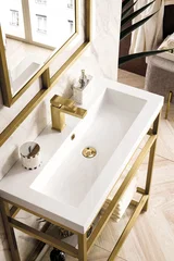 Boston 31.5" Single Console Vanity, Radiant Gold w/ White Glossy Composite Stone Top