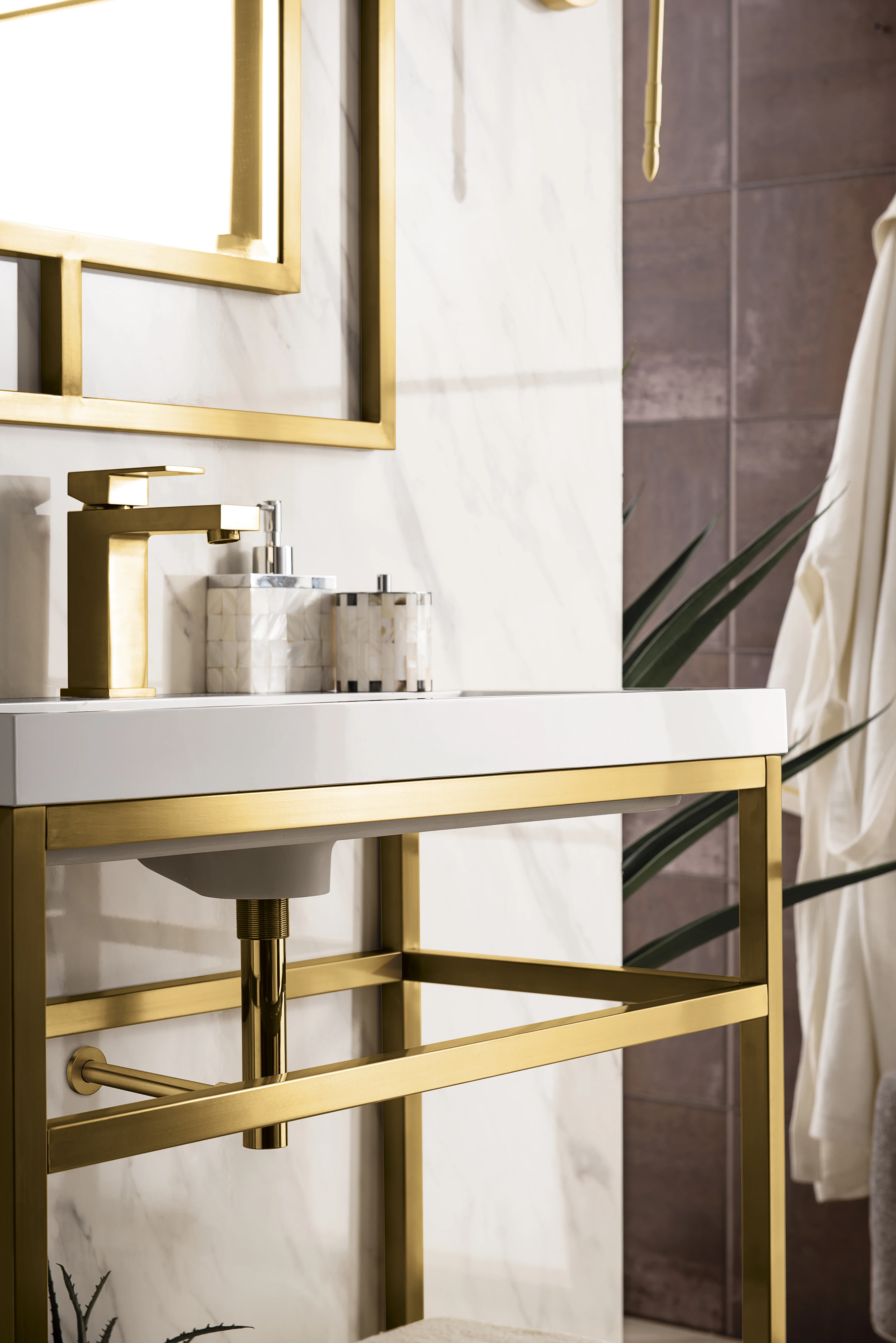 Boston 31.5" Single Console Vanity, Radiant Gold w/ White Glossy Composite Stone Top