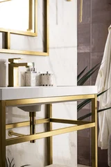 Boston 31.5" Single Console Vanity, Radiant Gold w/ White Glossy Composite Stone Top