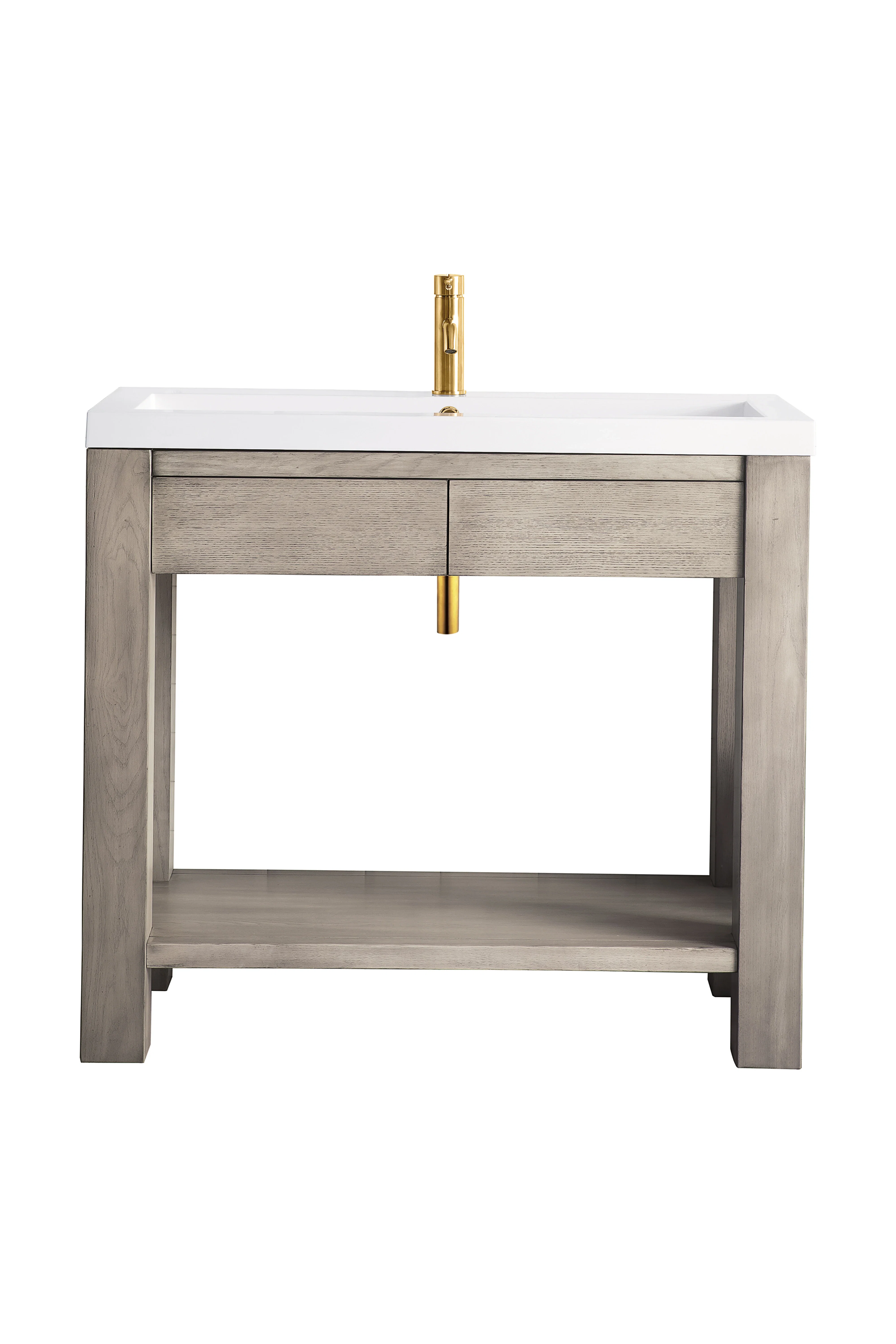 Brooklyn 39.5" Single Console Vanity, Platinum Ash w/ White Glossy Composite Stone Top