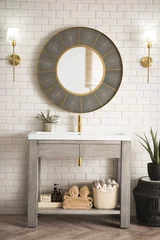 Brooklyn 39.5" Single Console Vanity, Platinum Ash w/ White Glossy Composite Stone Top