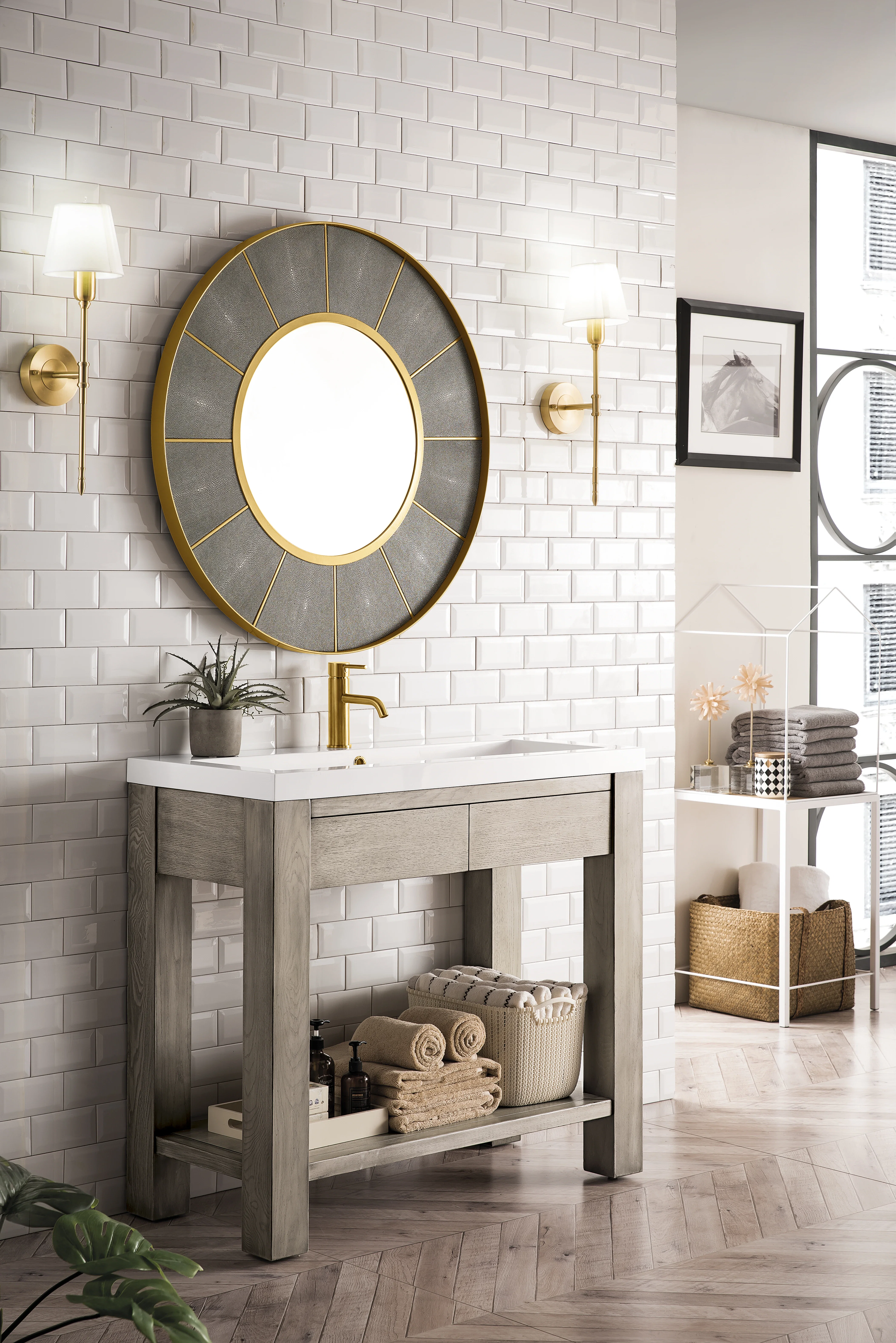 Brooklyn 39.5" Single Console Vanity, Platinum Ash w/ White Glossy Composite Stone Top