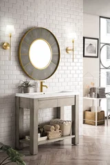 Brooklyn 39.5" Single Console Vanity, Platinum Ash w/ White Glossy Composite Stone Top