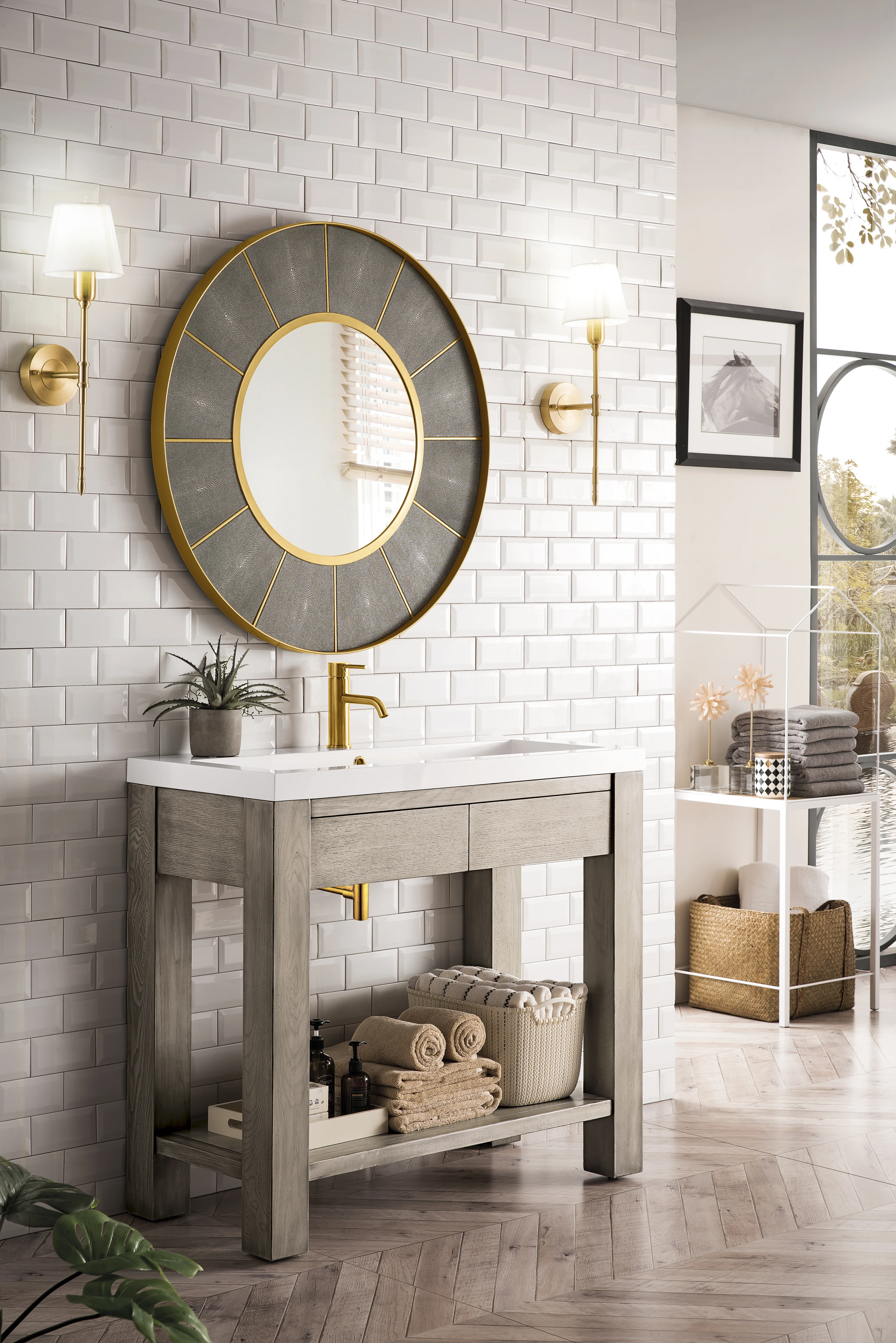 Brooklyn 39.5" Single Console Vanity, Platinum Ash w/ White Glossy Composite Stone Top