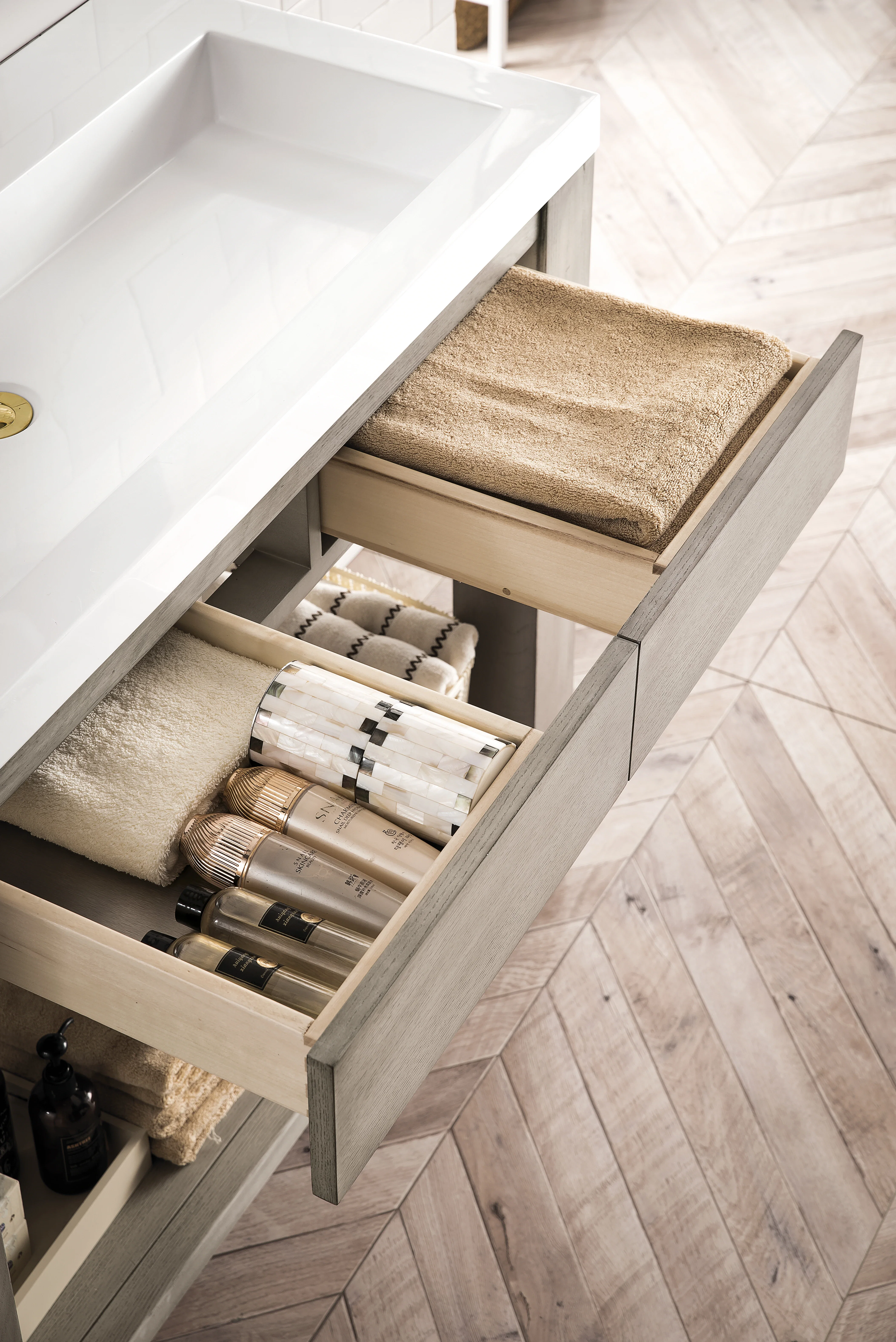 Brooklyn 39.5" Single Console Vanity, Platinum Ash w/ White Glossy Composite Stone Top