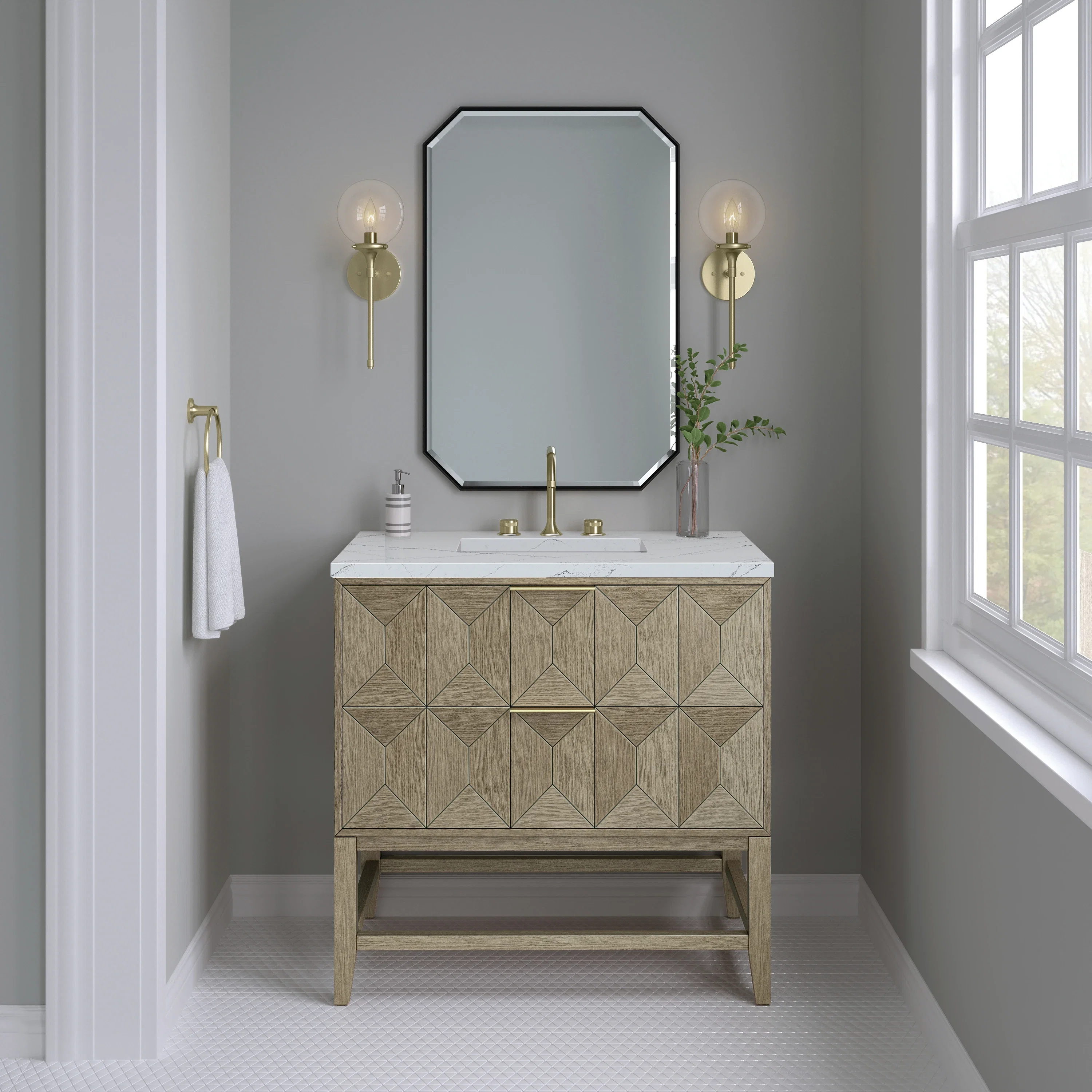 Emmeline 36" Single Vanity, Pebble Oak w/ 3 CM Ethereal Noctis Top