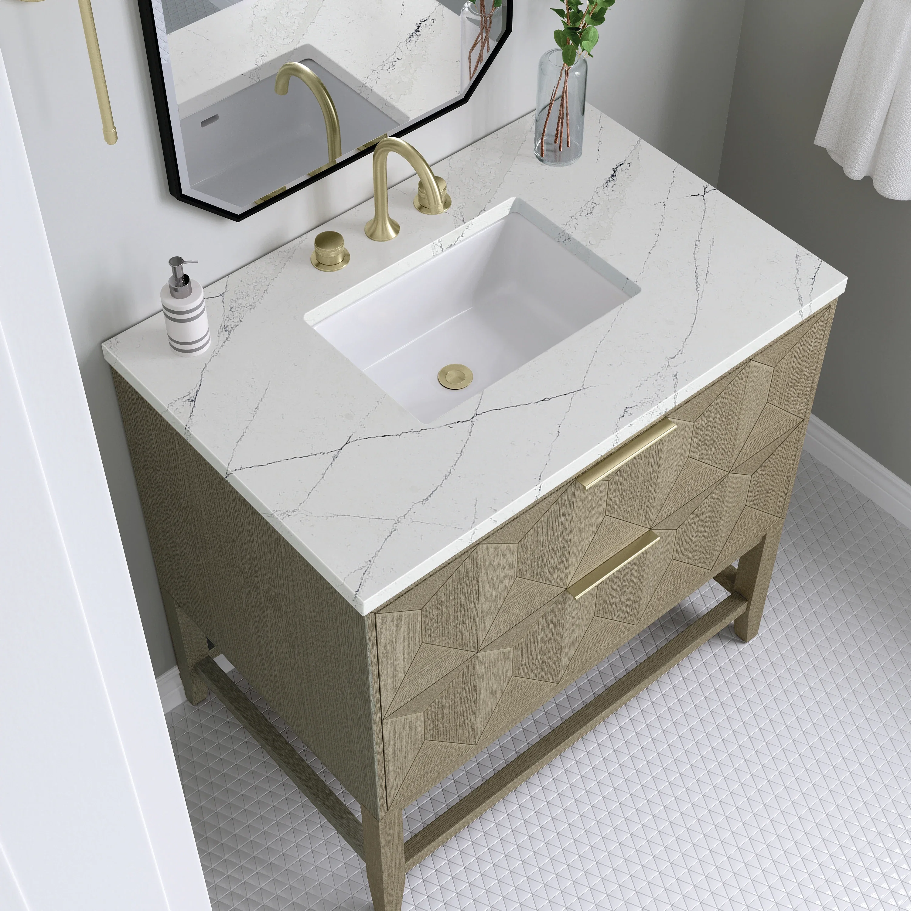Emmeline 36" Single Vanity, Pebble Oak w/ 3 CM Ethereal Noctis Top