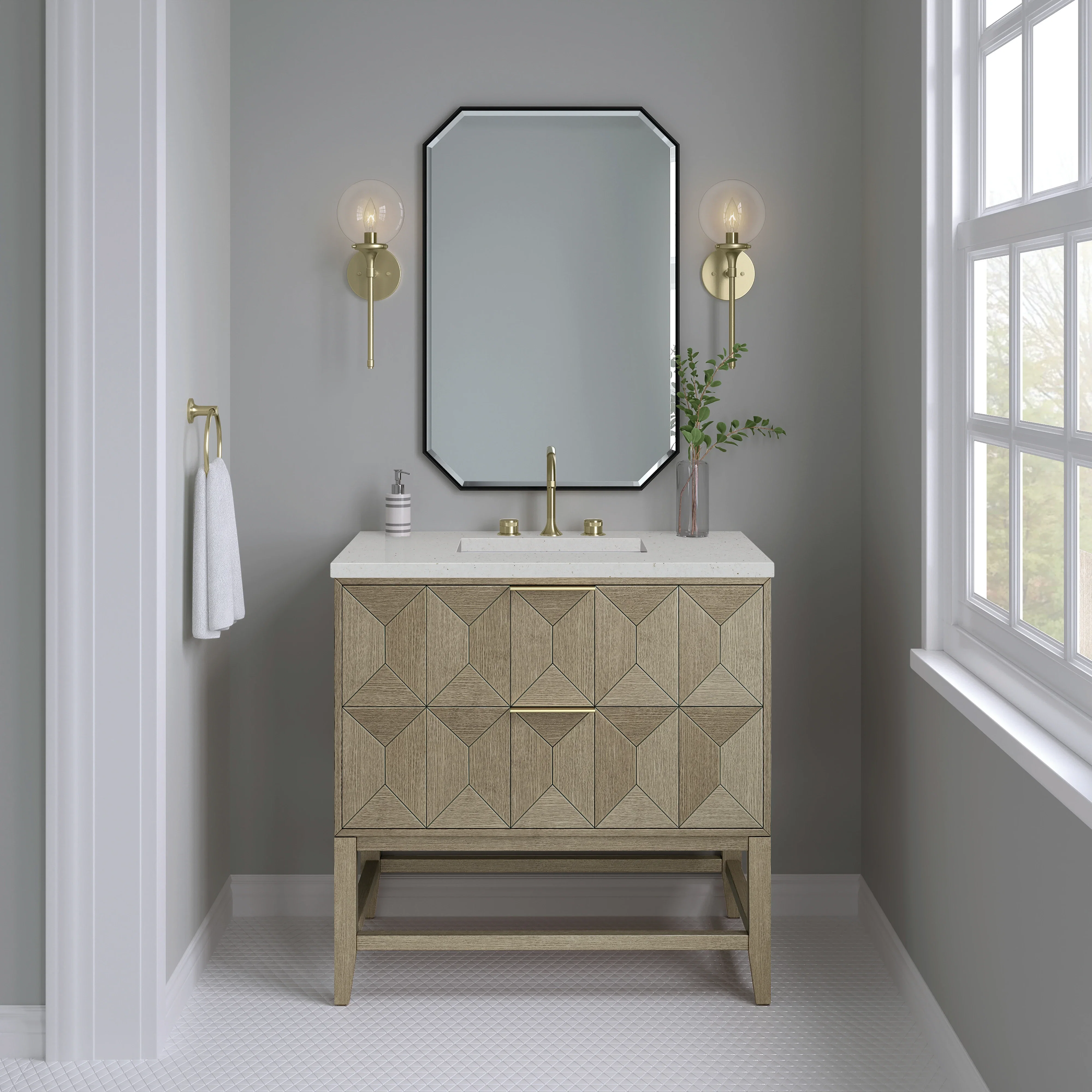 Emmeline 36" Single Vanity, Pebble Oak w/ 3 CM Lime Delight Top