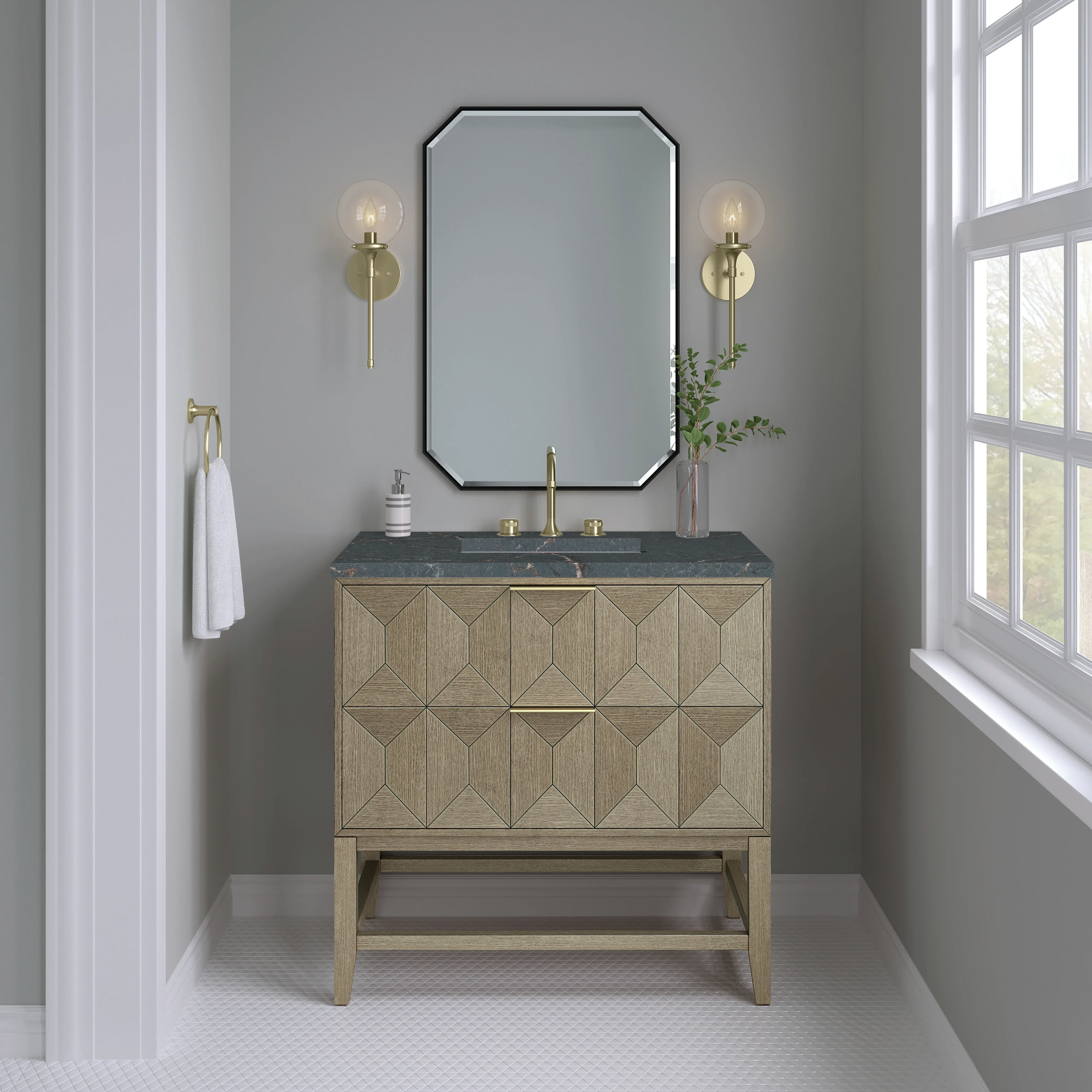 Emmeline 36" Single Vanity, Pebble Oak w/ 3 CM Parisien Bleu Top