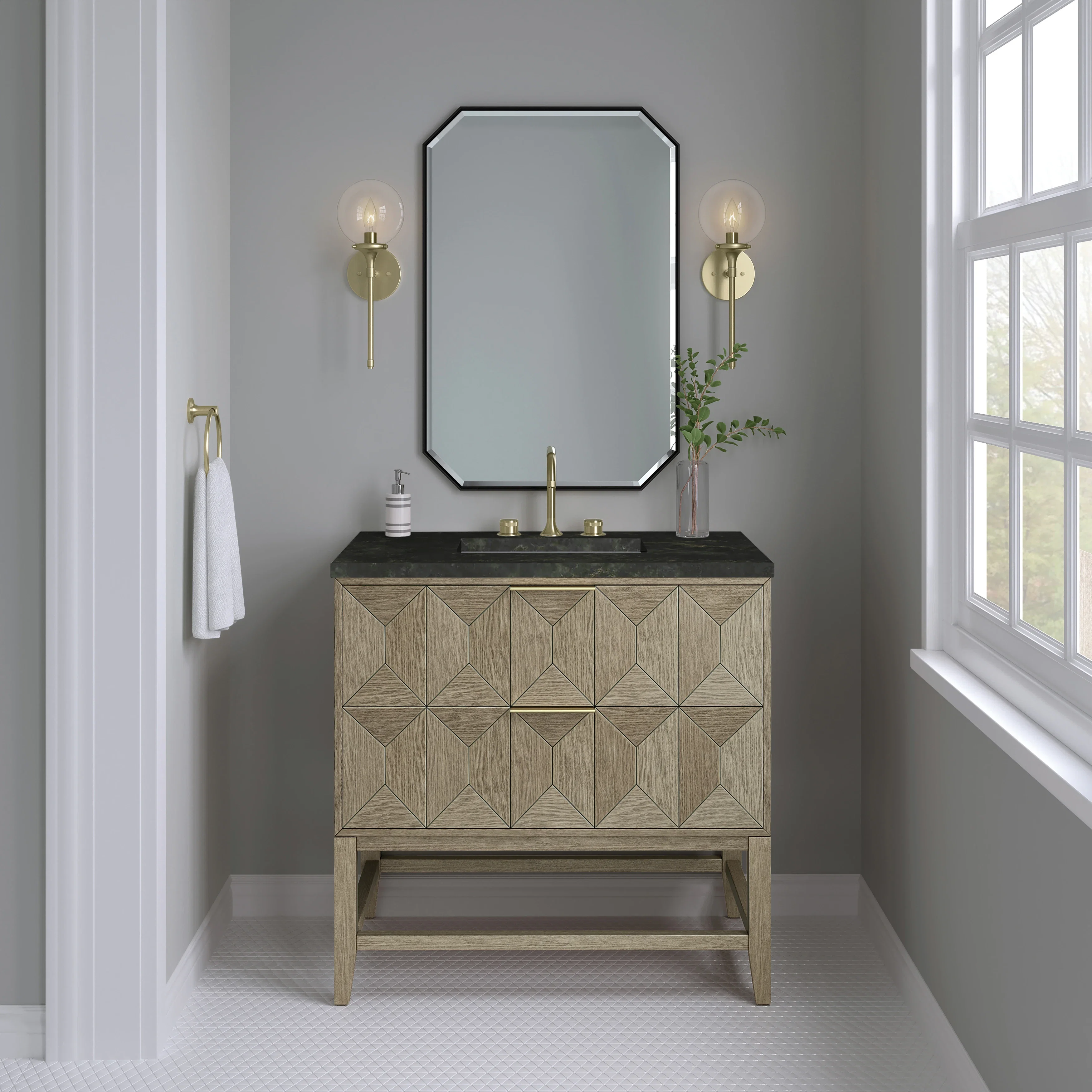 Emmeline 36" Single Vanity, Pebble Oak, w/ 3 CM Phantome Eclos Top