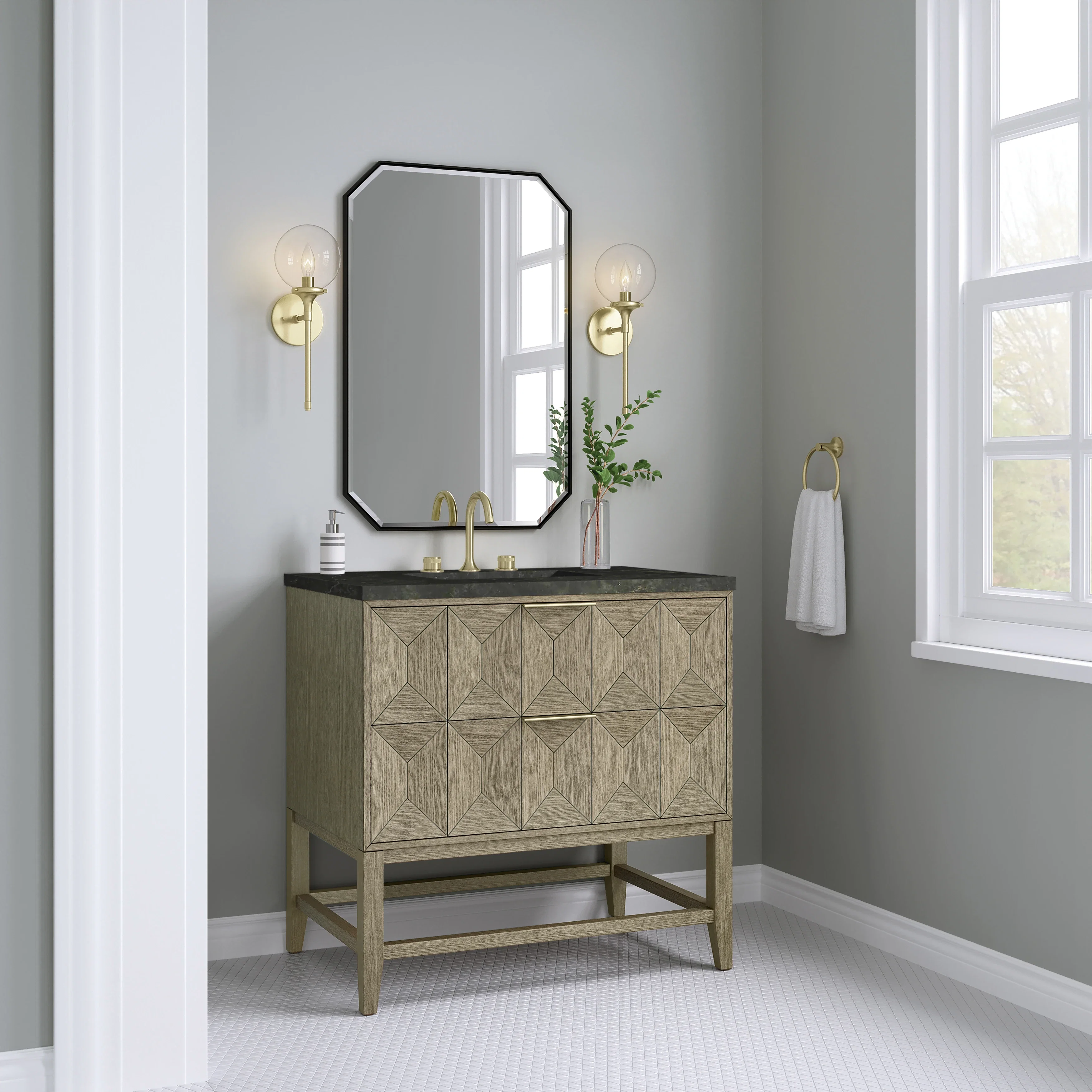 Emmeline 36" Single Vanity, Pebble Oak, w/ 3 CM Phantome Eclos Top