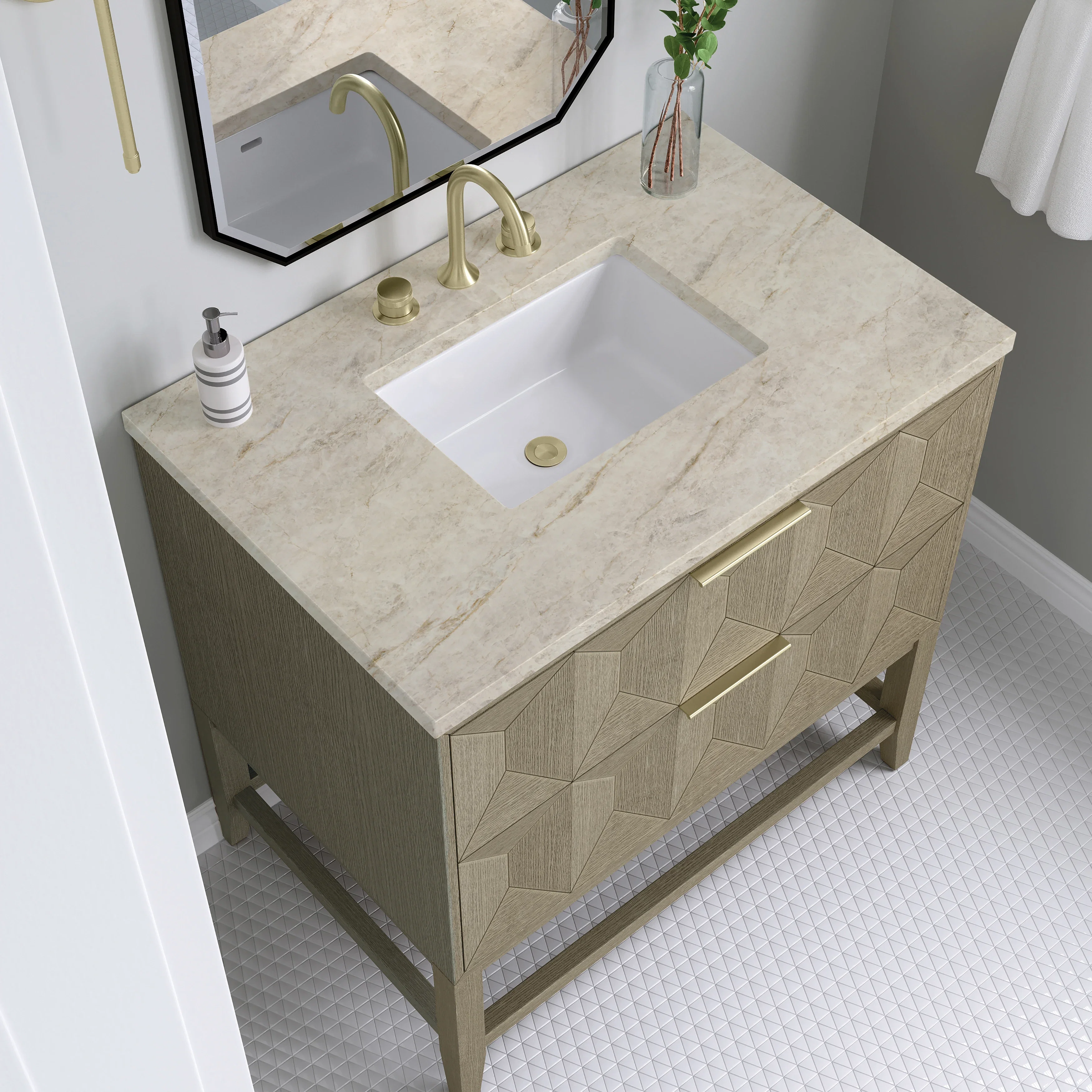 Emmeline 36" Single Vanity, Pebble Oak, w/ 3 CM Tajnar Eclos Top