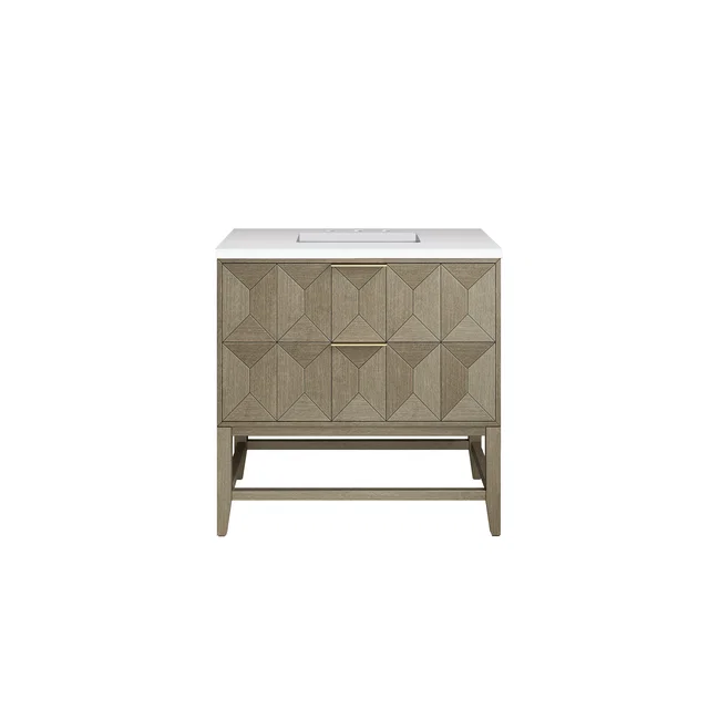 Emmeline 36" Single Vanity, Pebble Oak w/ 3 CM White Zeus Top