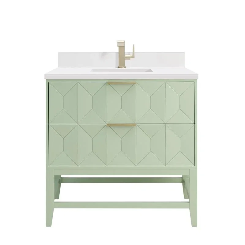 Emmeline 36" Single Vanity, Pistachio w/ Single Hole 3 CM White Zeus Top & Backsplash