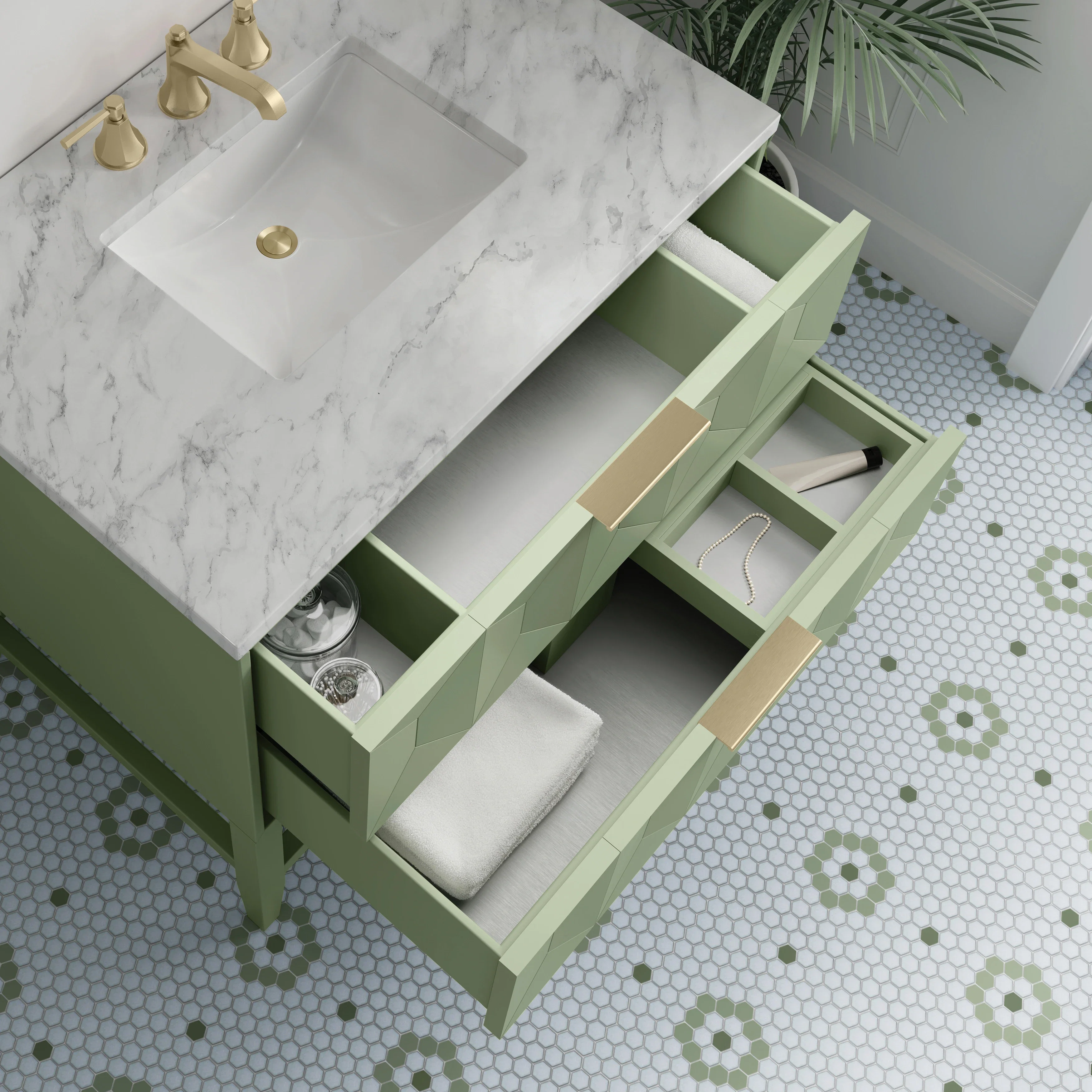 Emmeline 36" Single Vanity, Pistachio w/ 3 CM Carrara Marble Top