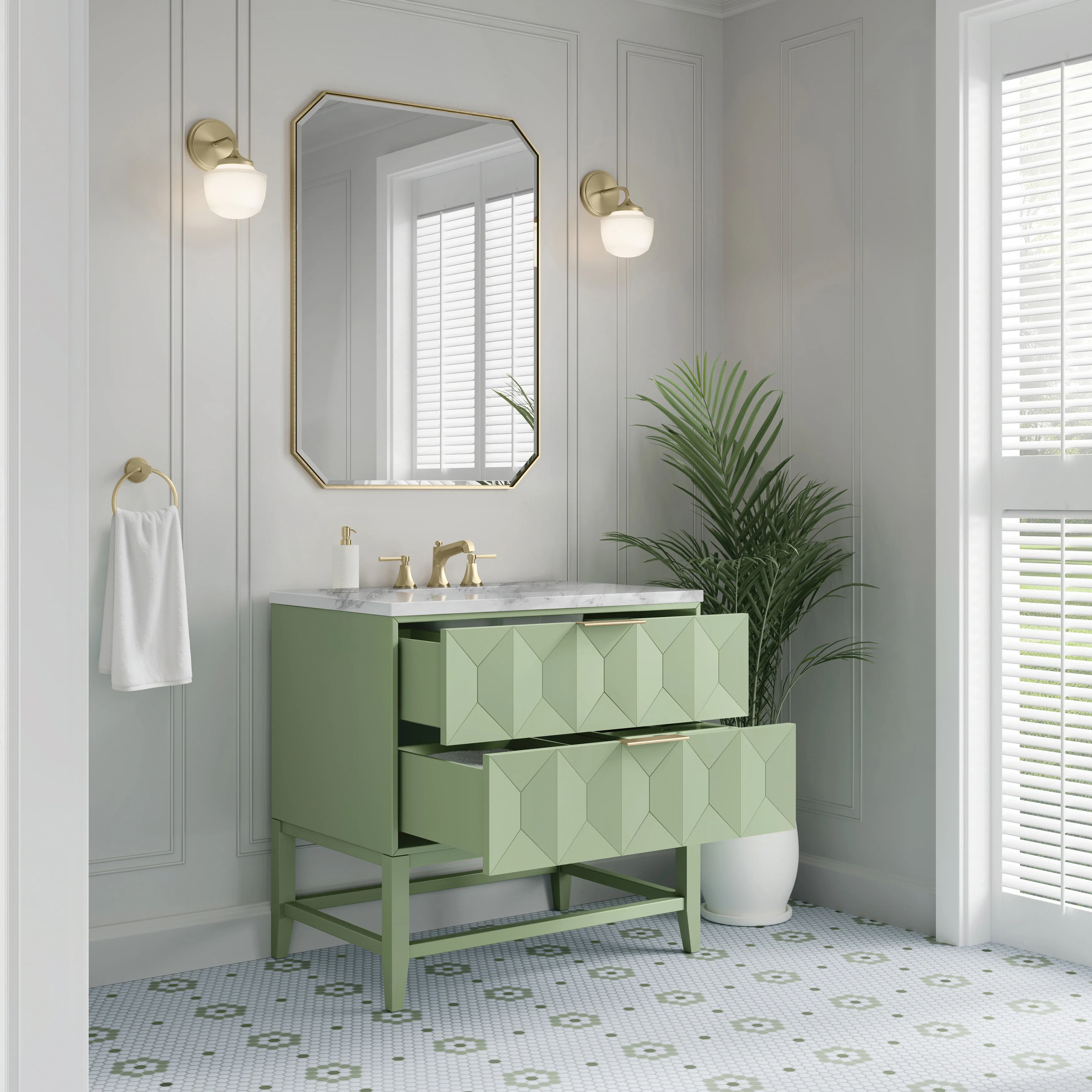 Emmeline 36" Single Vanity, Pistachio w/ 3 CM Carrara Marble Top