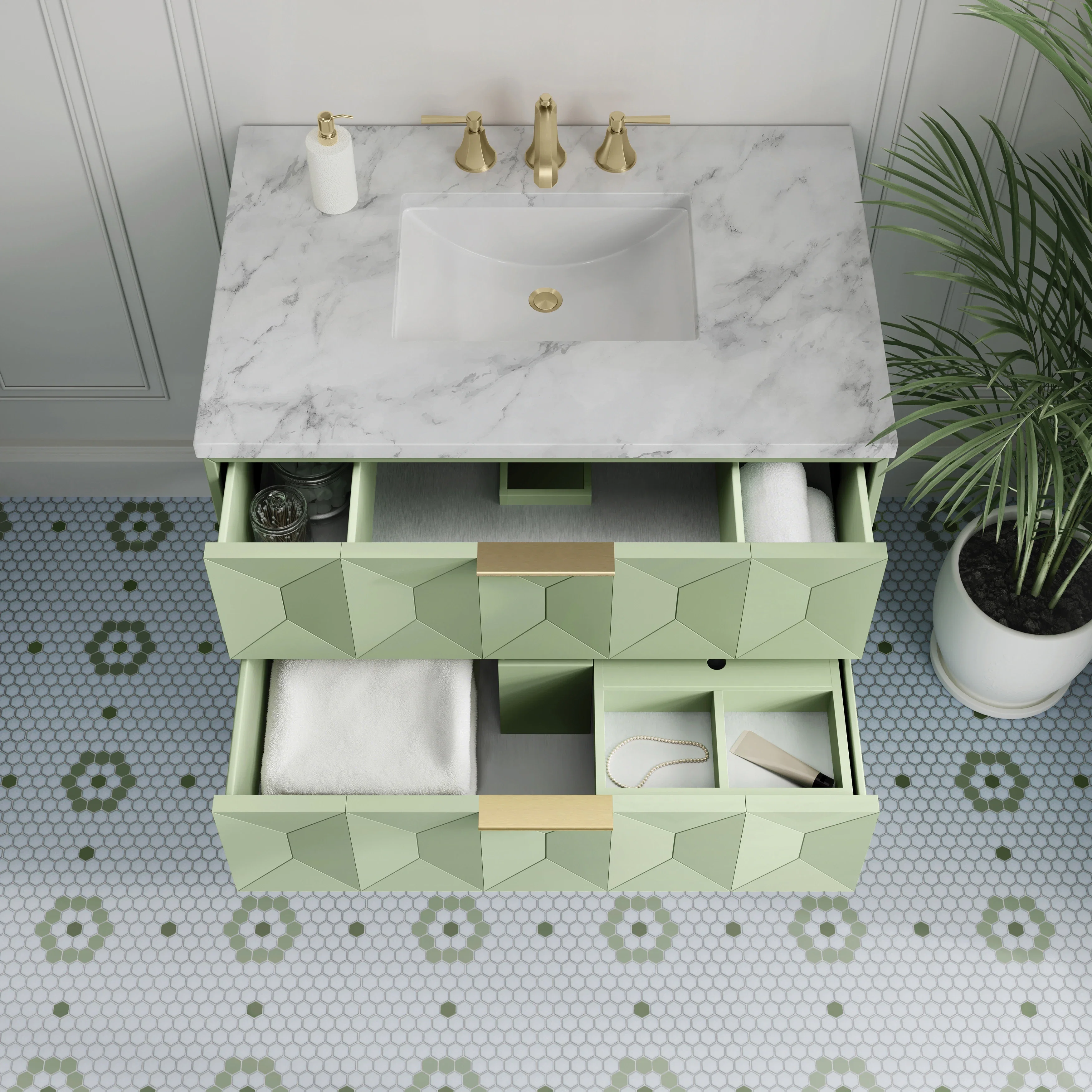 Emmeline 36" Single Vanity, Pistachio w/ 3 CM Carrara Marble Top