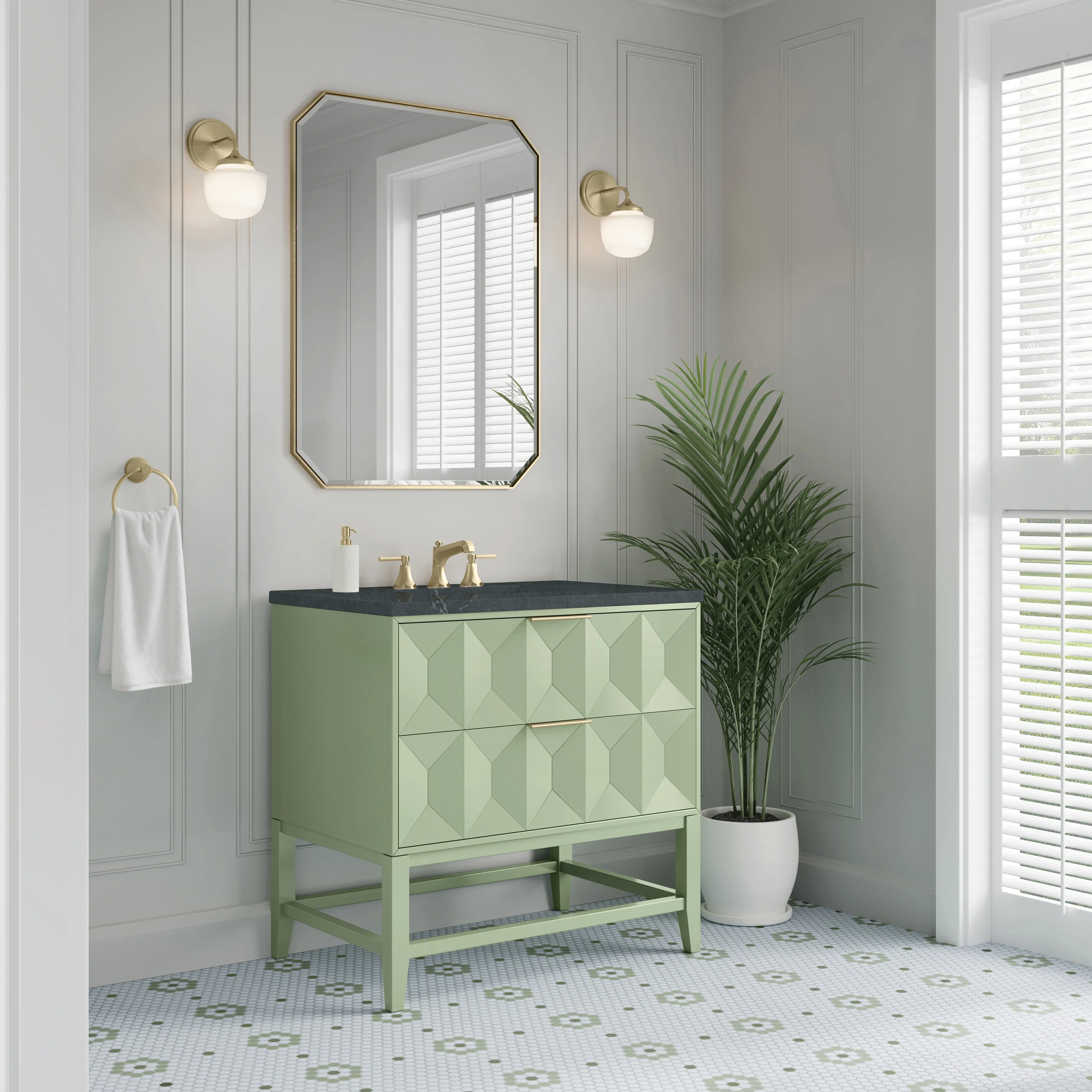 Emmeline 36" Single Vanity, Pistachio w/ 3 CM Charcoal Soapstone Top
