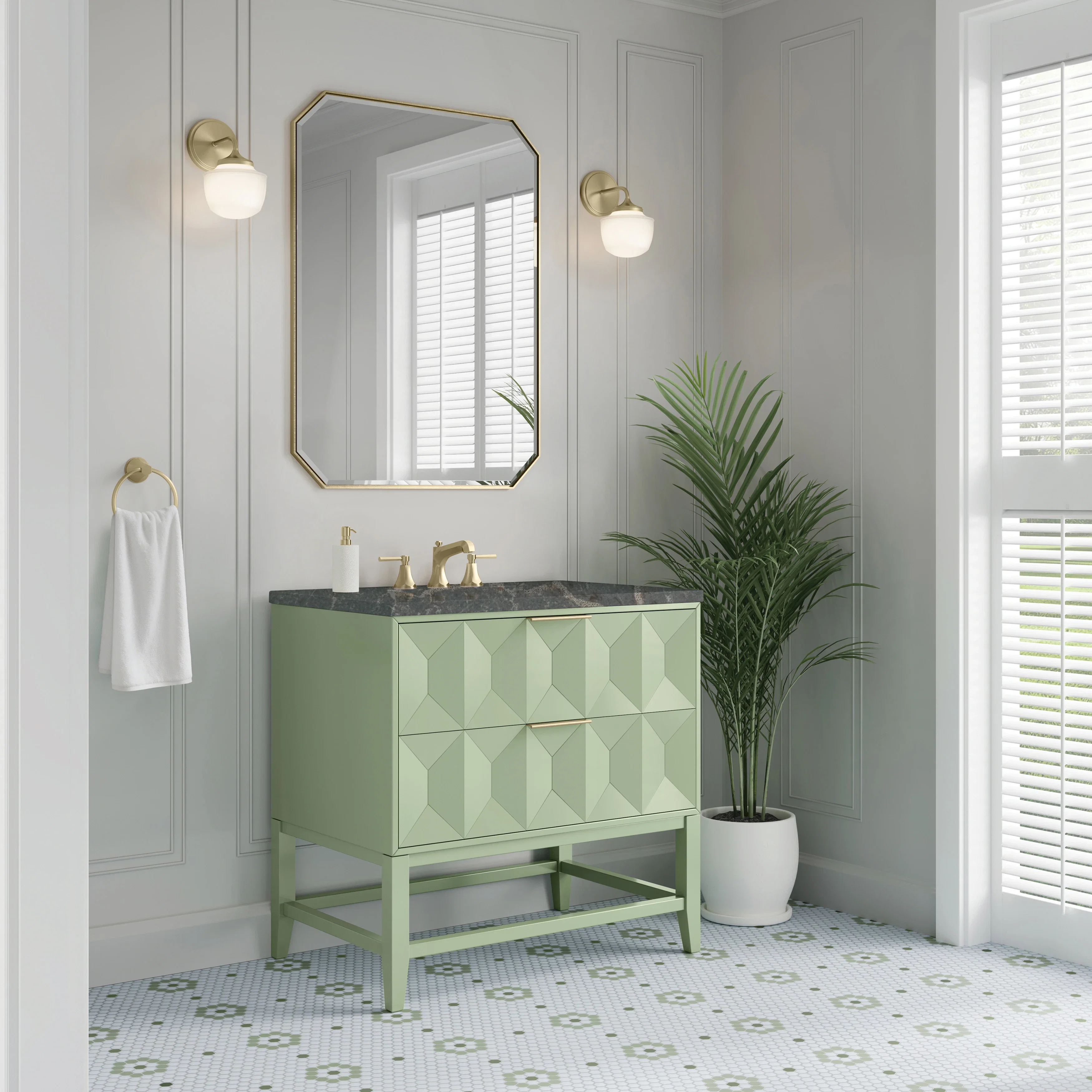 Emmeline 36" Single Vanity, Pistachio w/ 3 CM Parisien Bleu Top