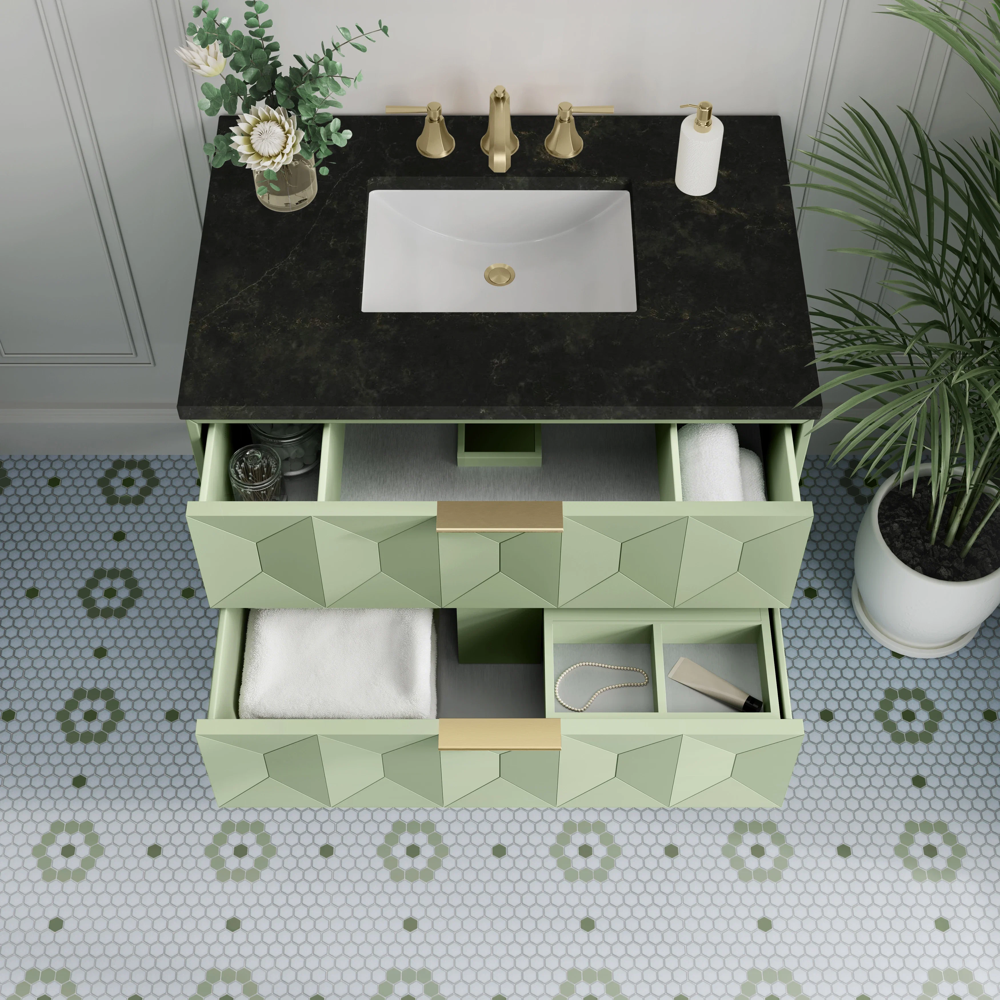 Emmeline 36" Single Vanity, Pistachio, w/ 3 CM Phantome Eclos Top