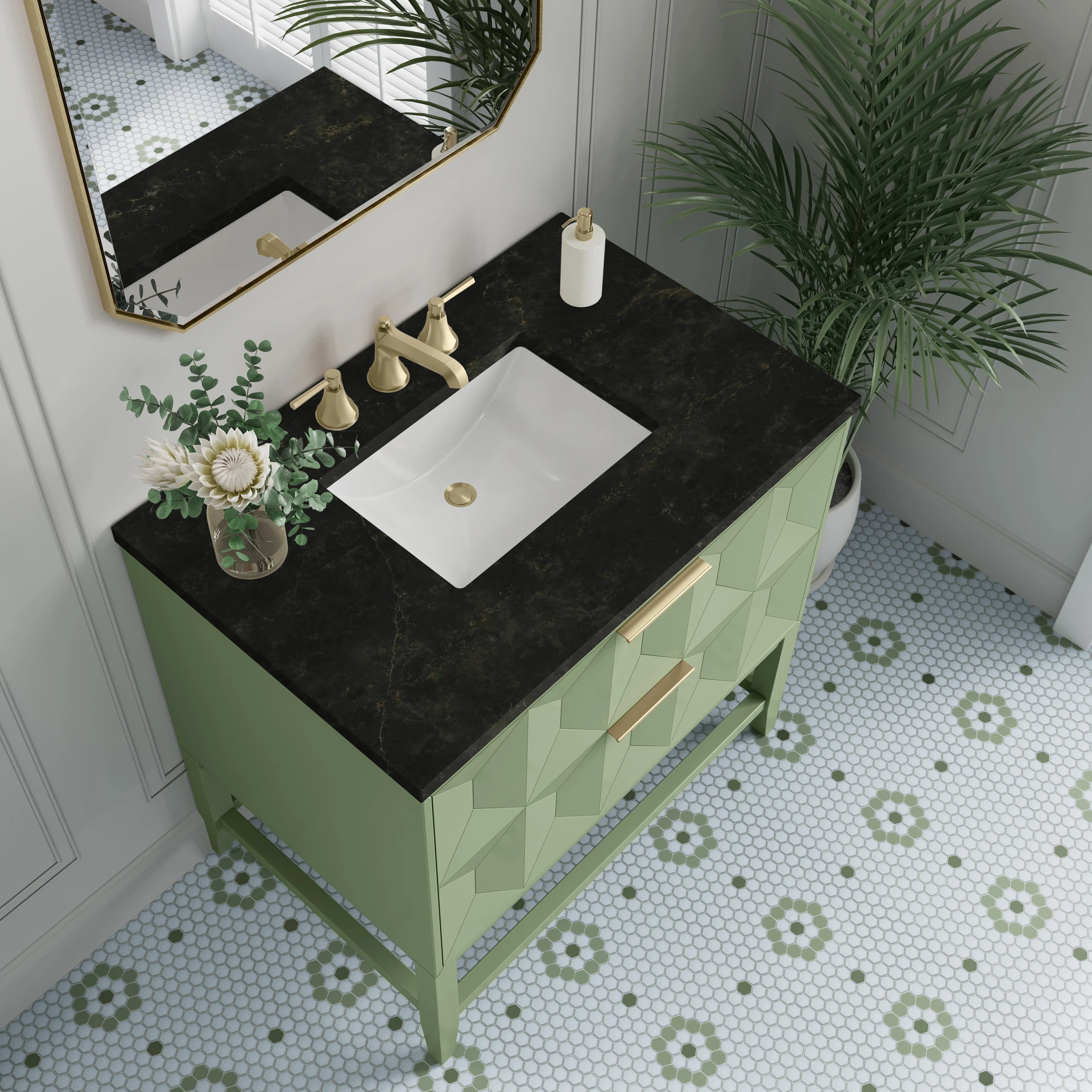 Emmeline 36" Single Vanity, Pistachio, w/ 3 CM Phantome Eclos Top