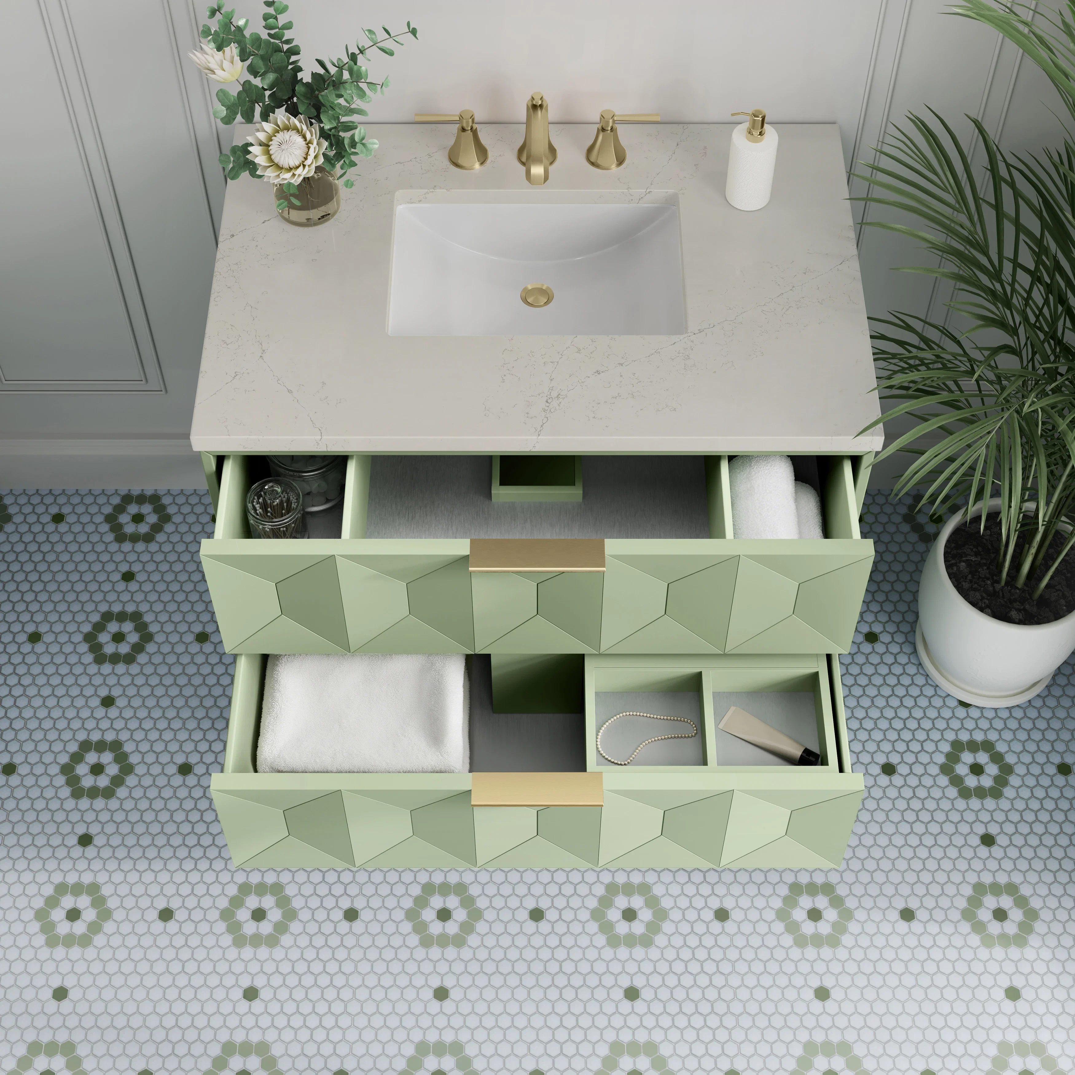 Emmeline 36" Single Vanity, Pistachio, w/ 3 CM Siberian Silestone Top