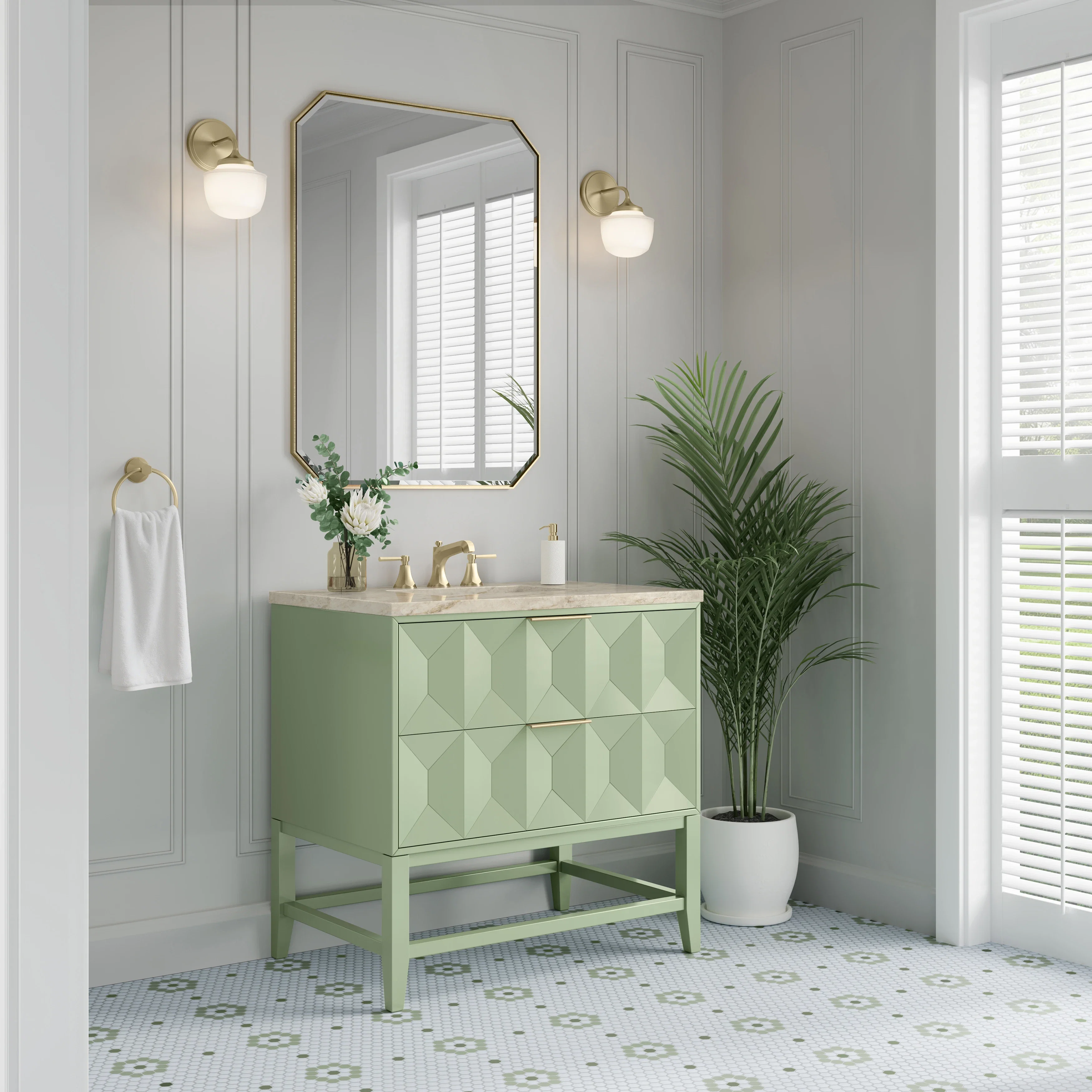 Emmeline 36" Single Vanity, Pistachio, w/ 3 CM Tajnar Eclos Top