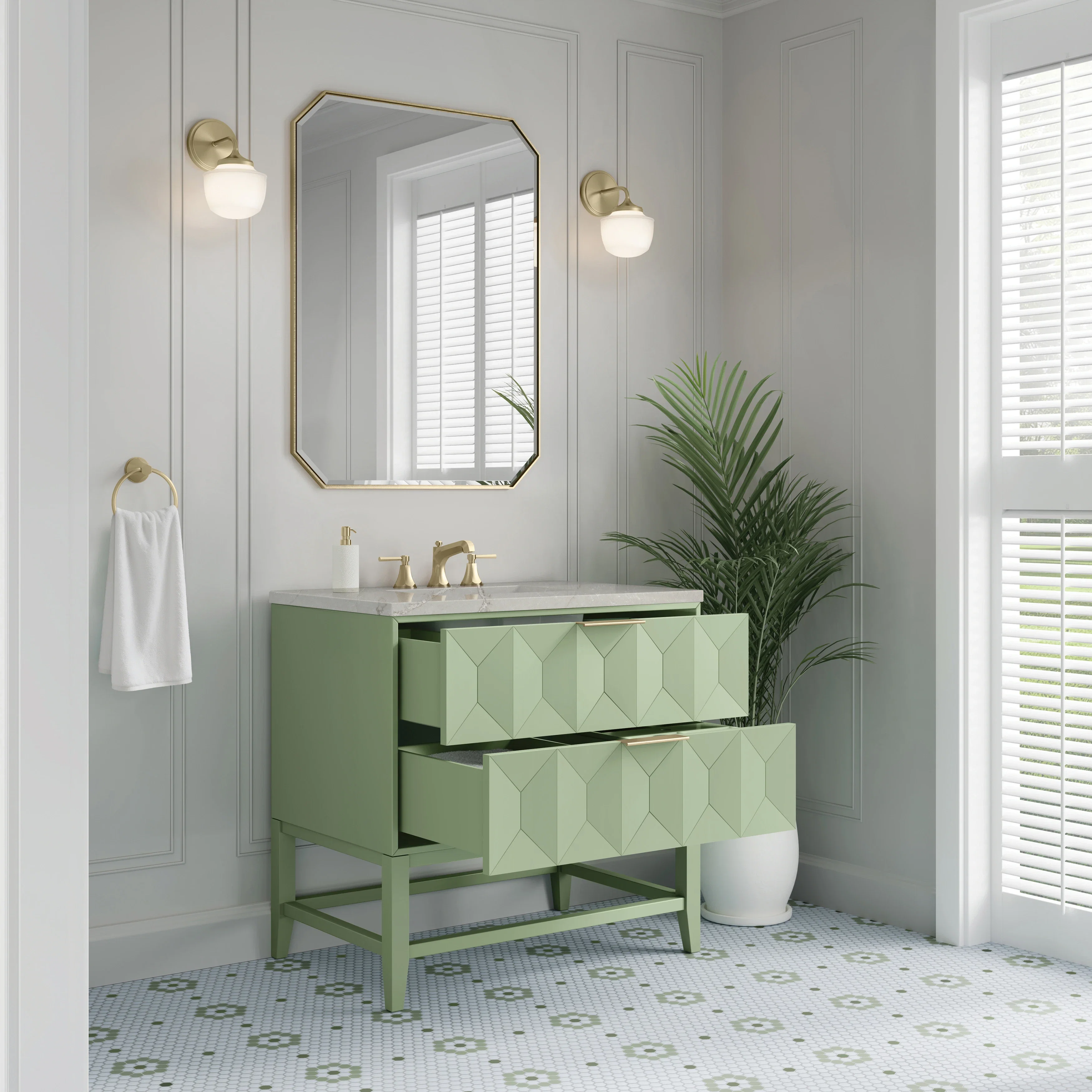 Emmeline 36" Single Vanity, Pistachio w/ 3 CM Victorian Silver Top