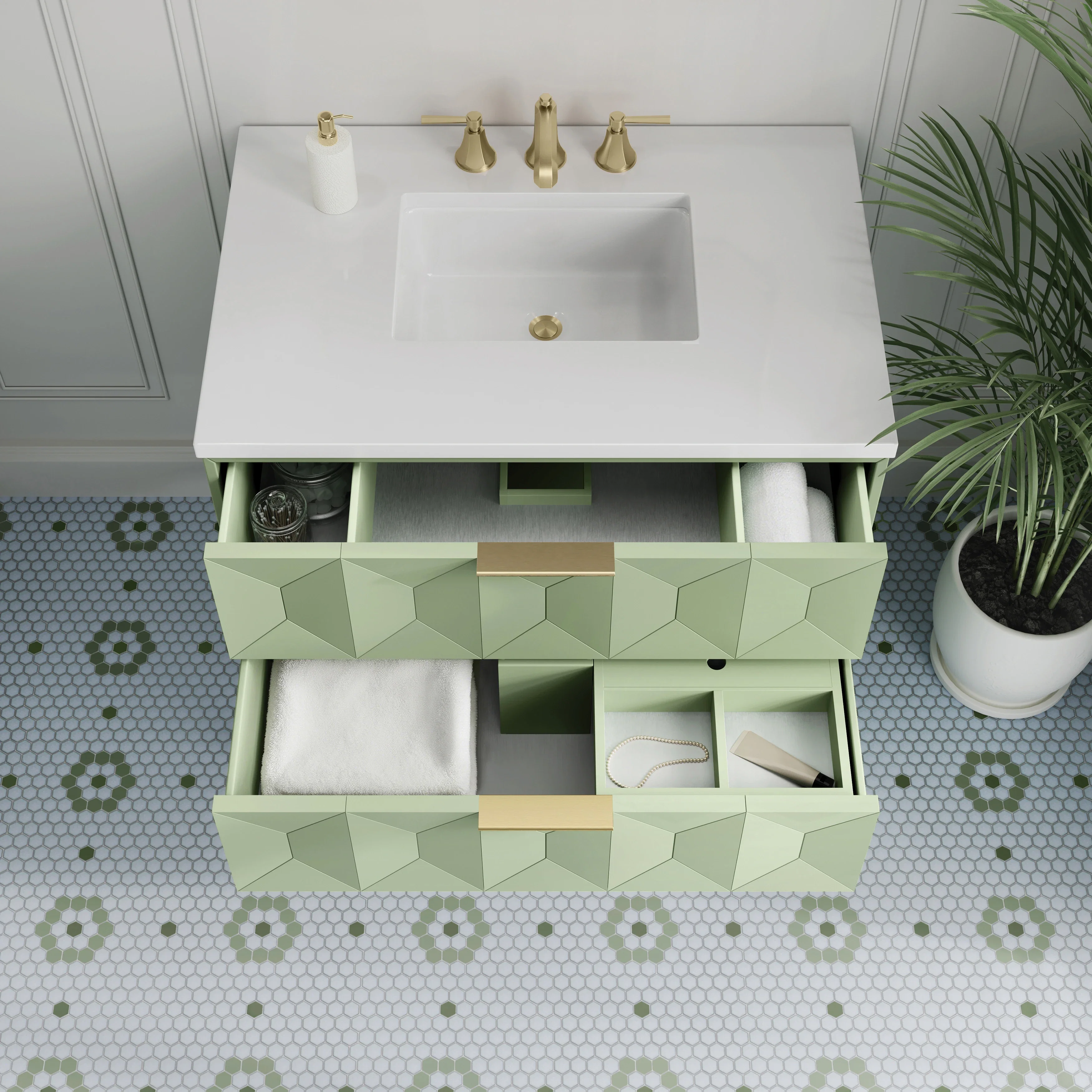 Emmeline 36" Single Vanity, Pistachio w/ 3 CM White Zeus Top
