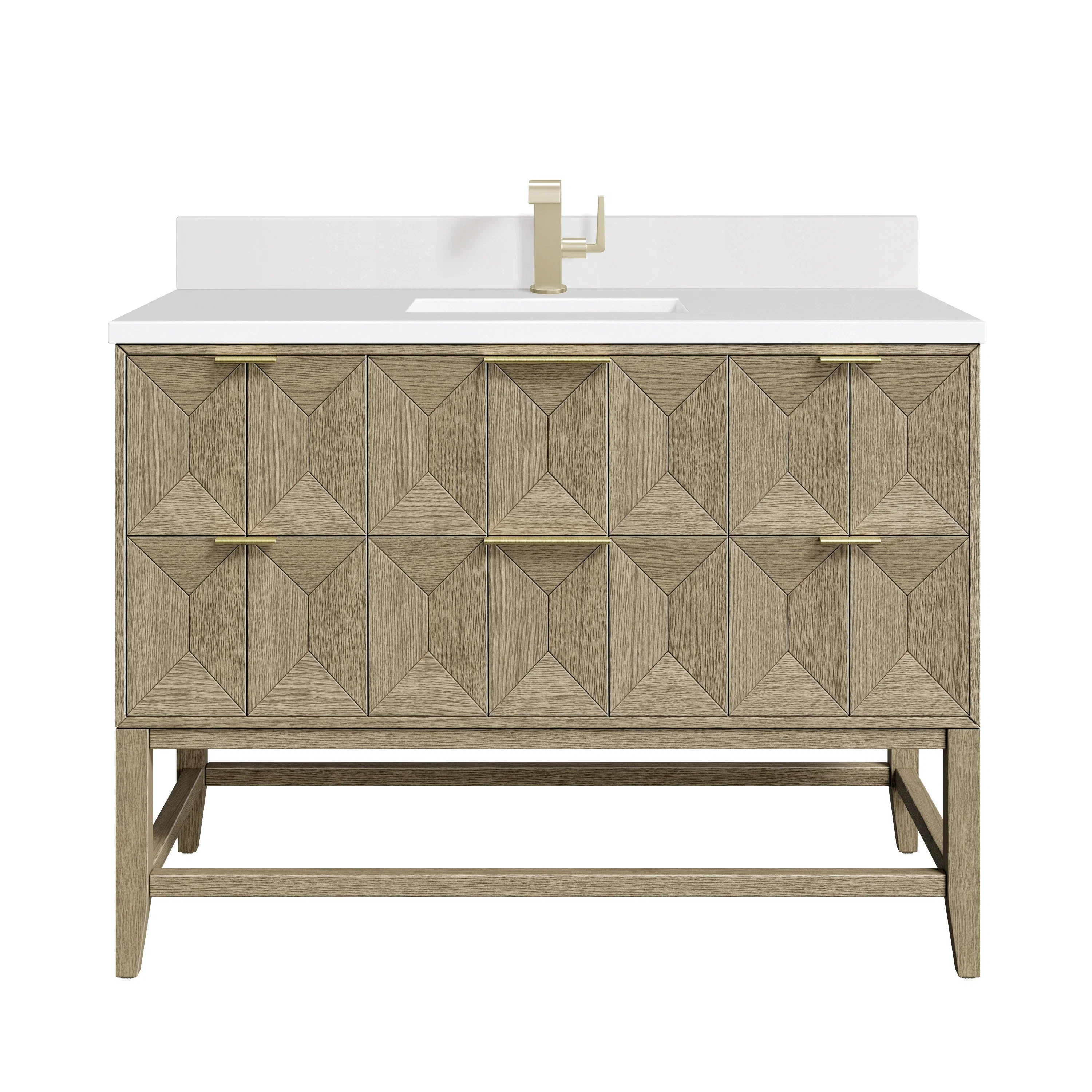 Emmeline 48" Single Vanity, Pebble Oak w/ Single Hole 3 CM White Zeus Silestone Top & Backsplash
