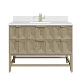Emmeline 48" Single Vanity, Pebble Oak w/ Single Hole 3 CM White Zeus Silestone Top & Backsplash