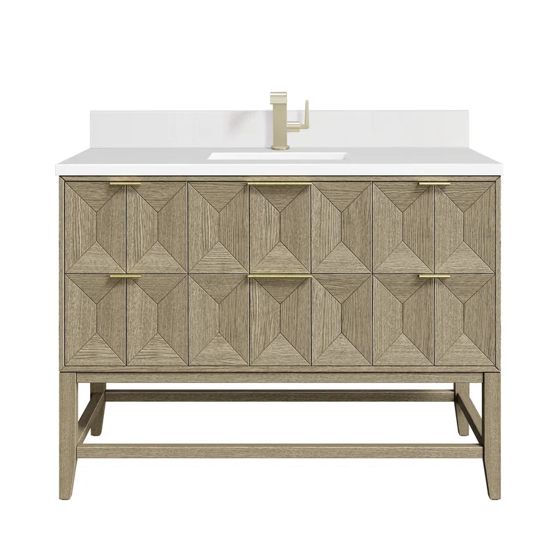 Emmeline 48" Single Vanity, Pebble Oak w/ Single Hole 3 CM White Zeus Silestone Top & Backsplash