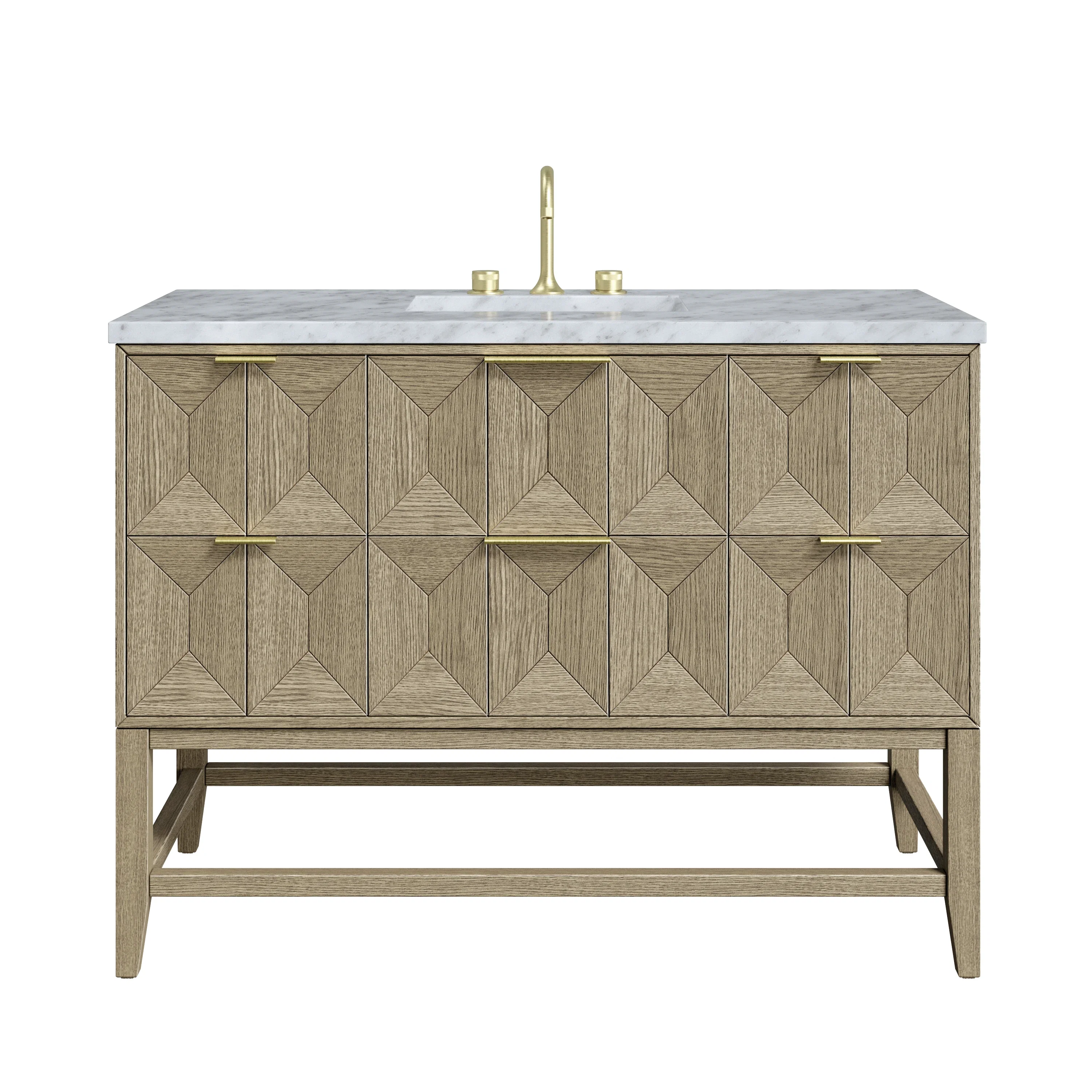 Emmeline 48" Single Vanity, Pebble Oak w/ 3 CM Carrara White Marble Top