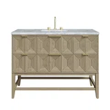 Emmeline 48" Single Vanity, Pebble Oak w/ 3 CM Carrara White Marble Top