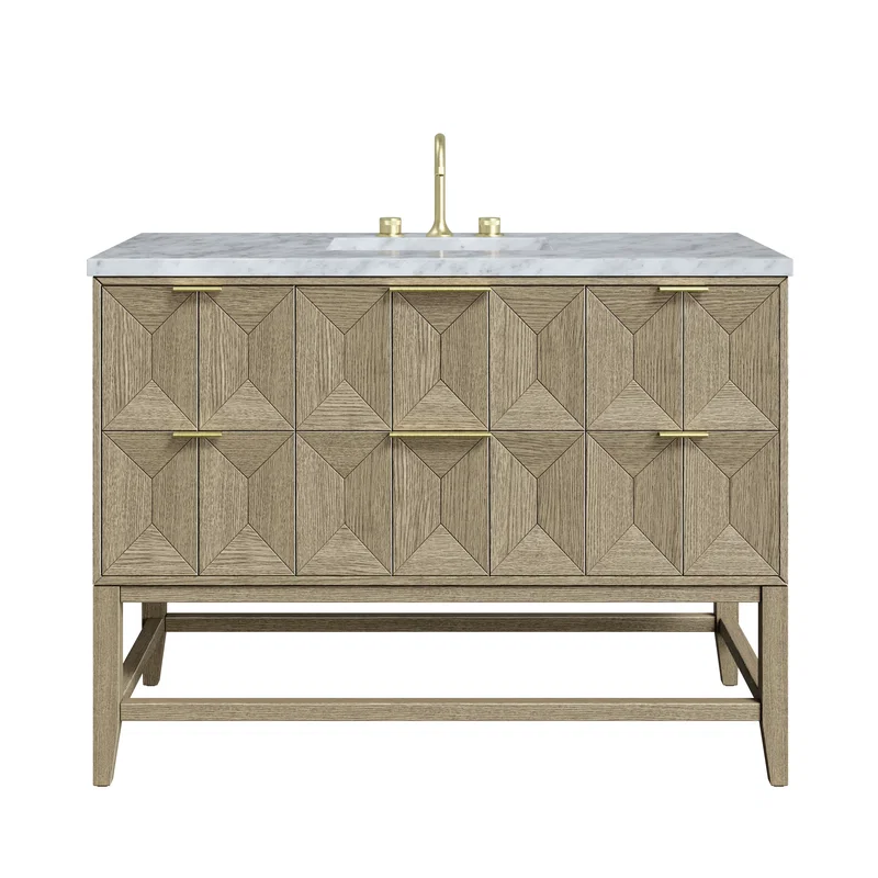 Emmeline 48" Single Vanity, Pebble Oak w/ 3 CM Carrara White Marble Top