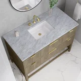 Emmeline 48" Single Vanity, Pebble Oak w/ 3 CM Carrara White Marble Top