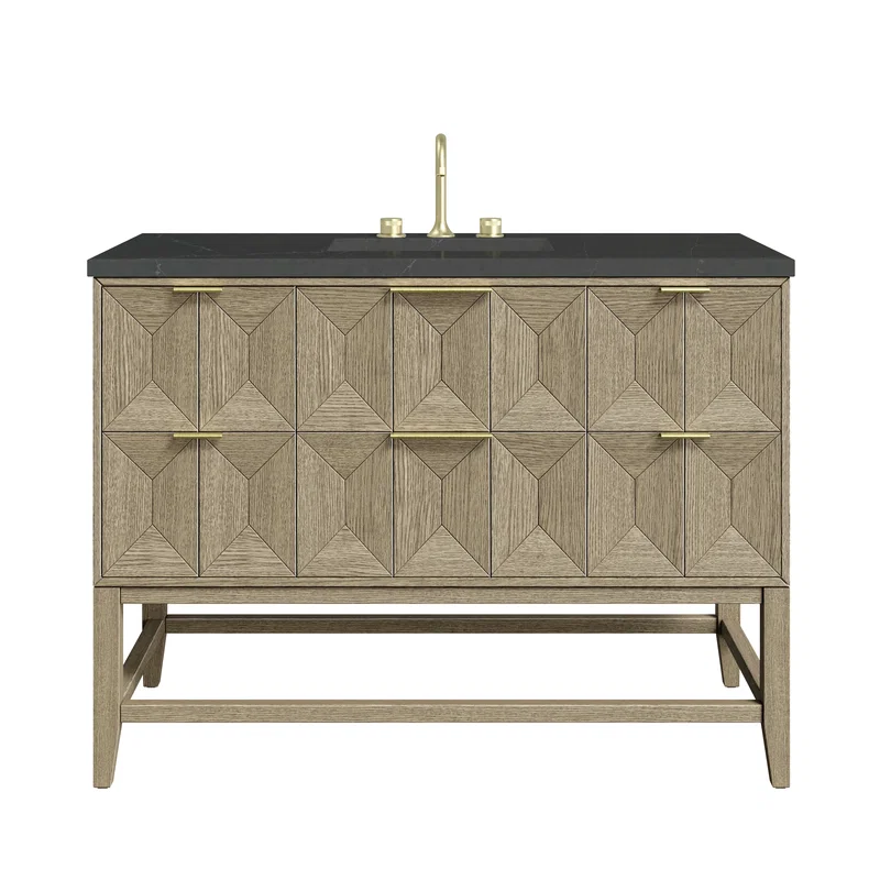 Emmeline 48" Single Vanity, Pebble Oak w/ 3 CM Charcoal Soapstone Silestone Top