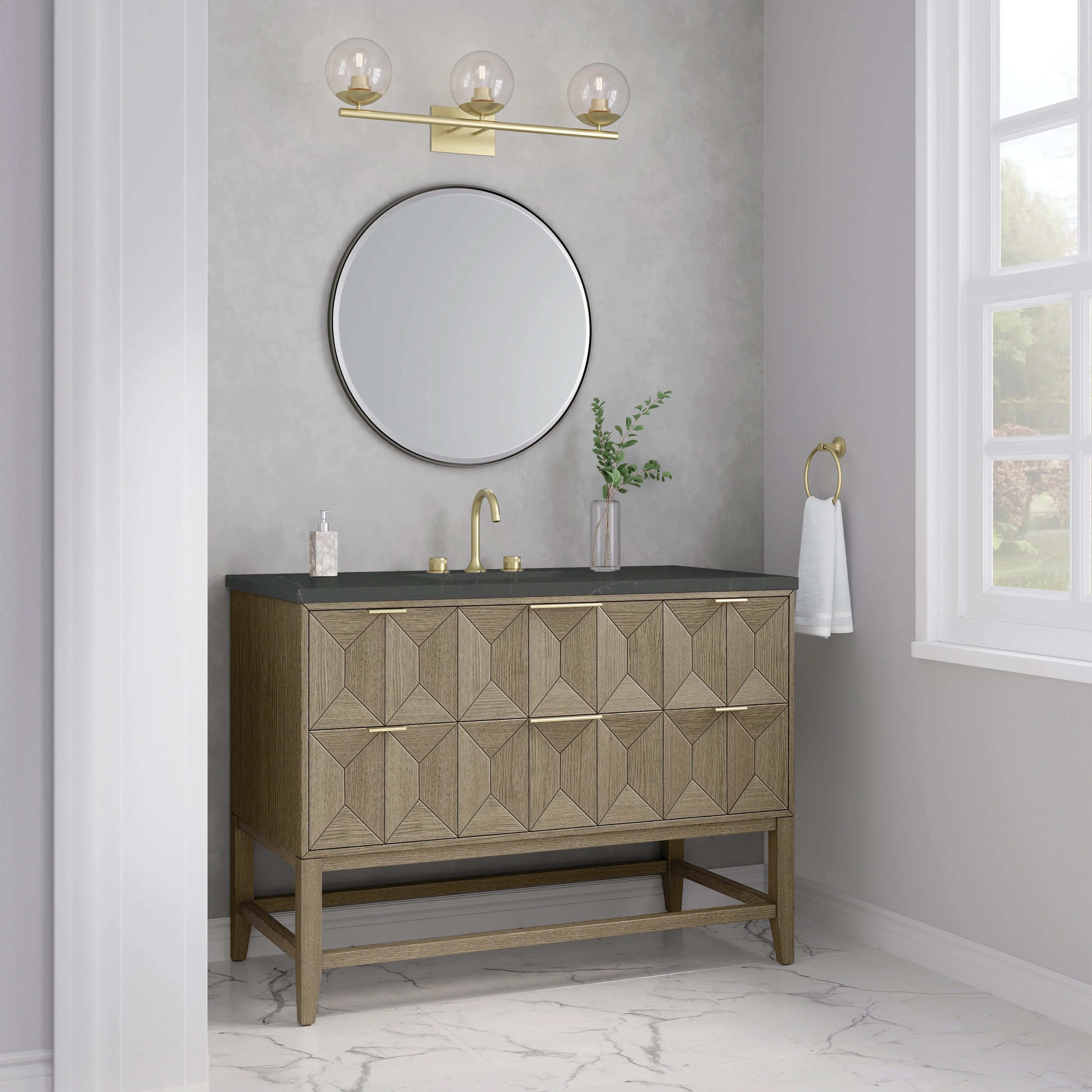 Emmeline 48" Single Vanity, Pebble Oak w/ 3 CM Charcoal Soapstone Silestone Top