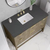 Emmeline 48" Single Vanity, Pebble Oak w/ 3 CM Charcoal Soapstone Silestone Top