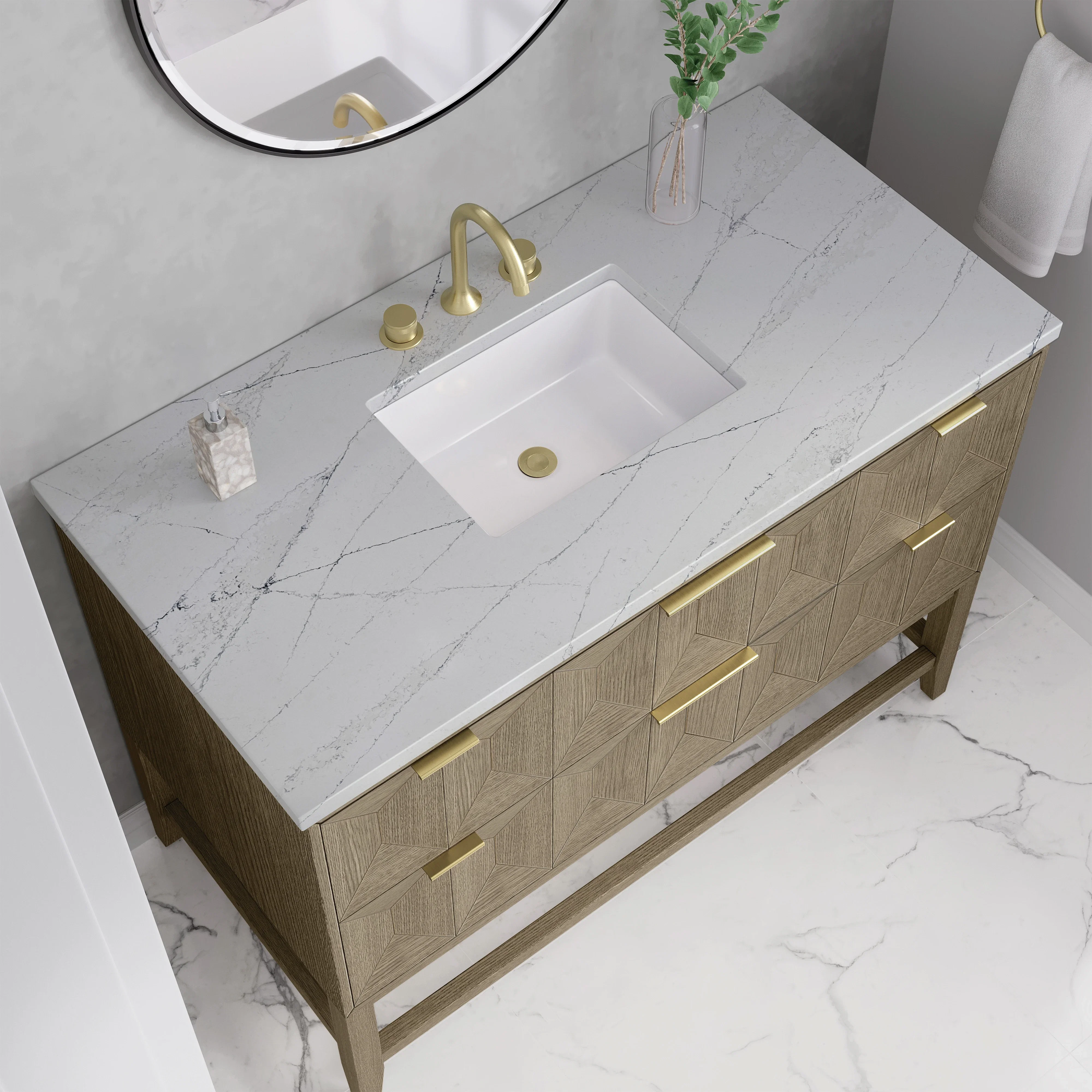 Emmeline 48" Single Vanity, Pebble Oak w/ 3 CM Ethereal Noctis Silestone Top