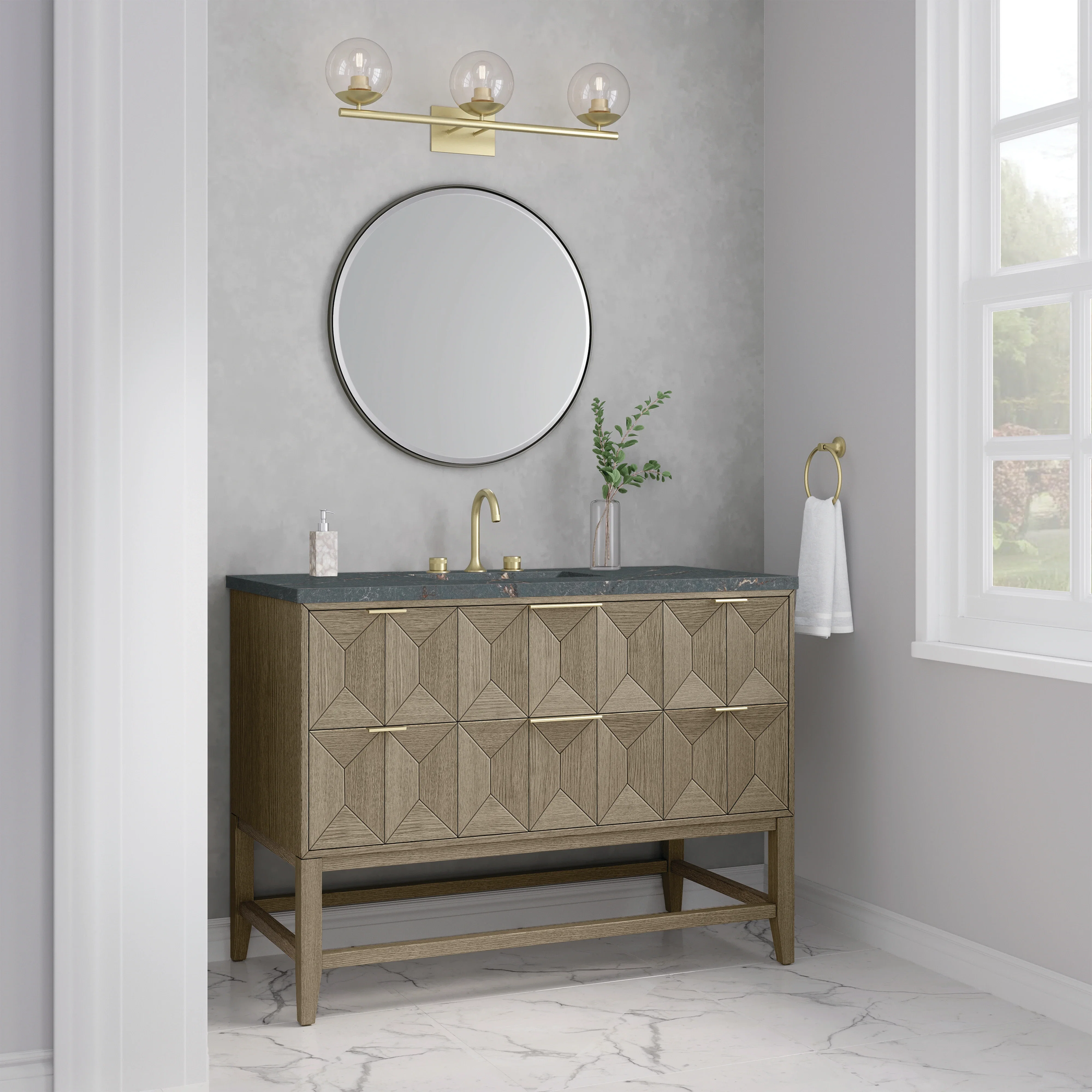Emmeline 48" Single Vanity, Pebble Oak w/ 3 CM Parisien Bleu Silestone Top