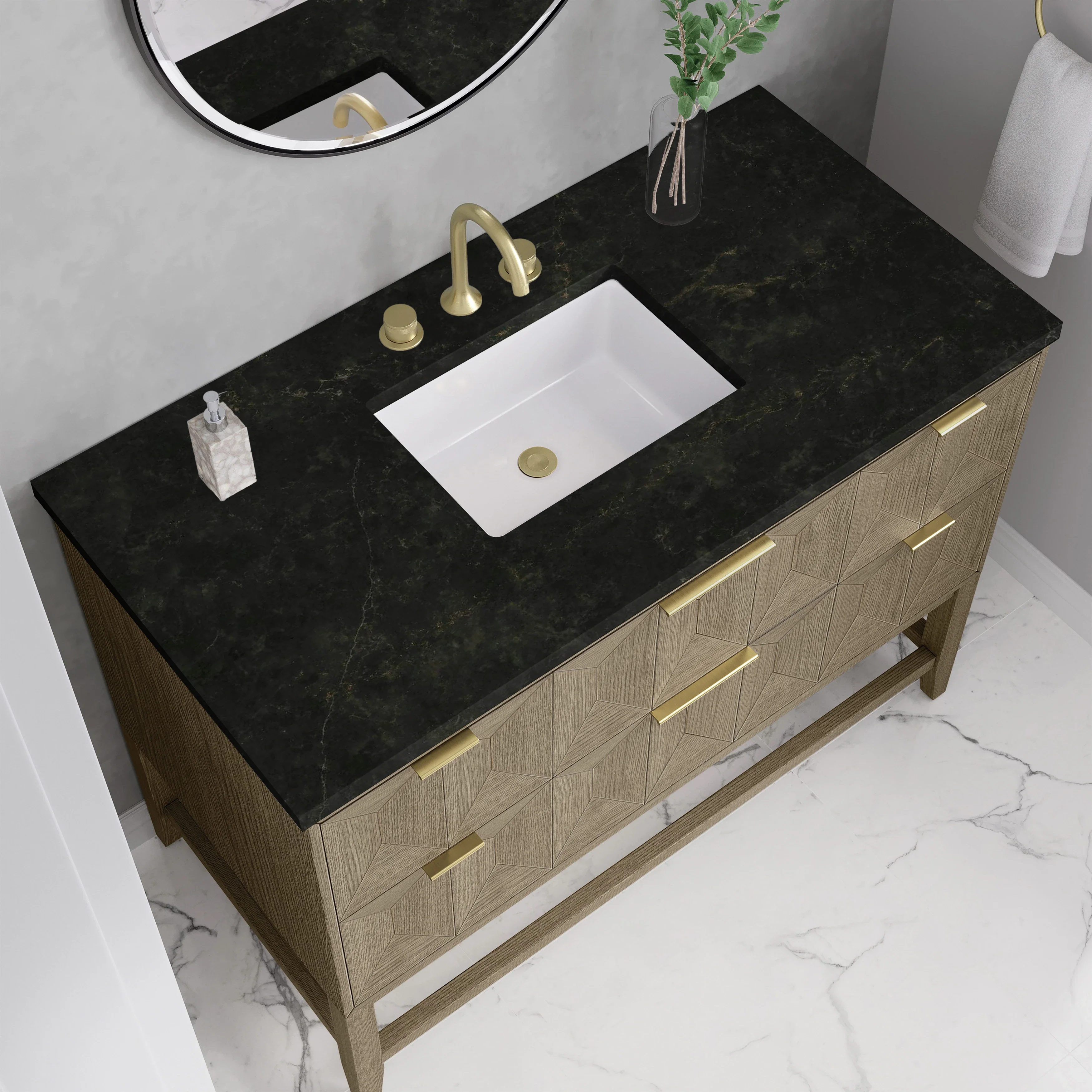 Emmeline 48" Single Vanity, Pebble Oak, w/ 3 CM Phantome Eclos Top