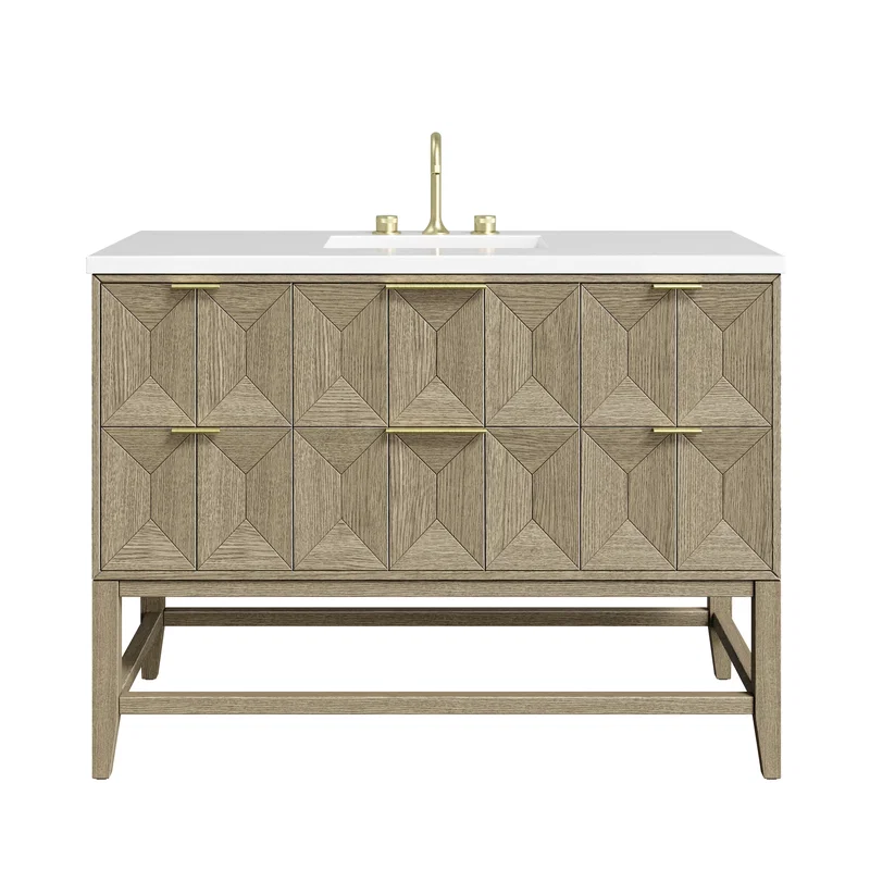 Emmeline 48" Single Vanity, Pebble Oak w/ 3 CM White Zeus Silestone Top