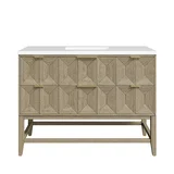 Emmeline 48" Single Vanity, Pebble Oak w/ 3 CM White Zeus Silestone Top