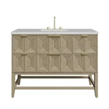 Emmeline 48" Single Vanity, Pebble Oak w/ 3 CM Eternal Jasmine Pearl Silestone Top w/ FreePower Wireless Charger