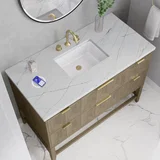 Emmeline 48" Single Vanity, Pebble Oak w/ 3 CM Ethereal Noctis Silestone Top w/ FreePower Wireless Charger